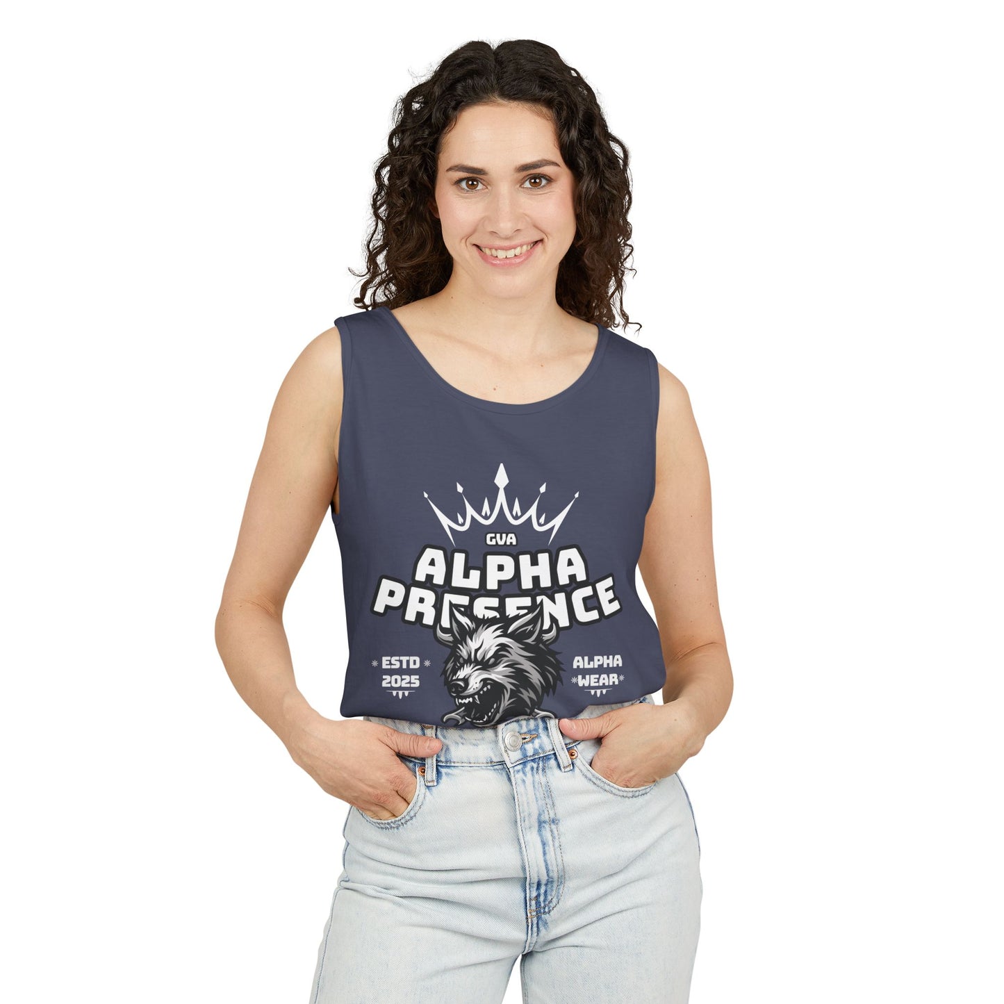 Alpha Presence (Wolf) Unisex Garment-Dyed Tank Top – Summer Style, Casual Wear, Gifts for Him, Athleisure, Relaxed Fit