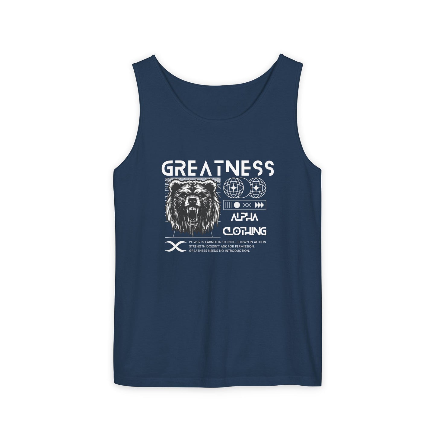 Greatness (White) Unisex Garment-Dyed Tank Top, Summer Style, Casual Wear, Gifts for Him, Athleisure, Relaxed Fit
