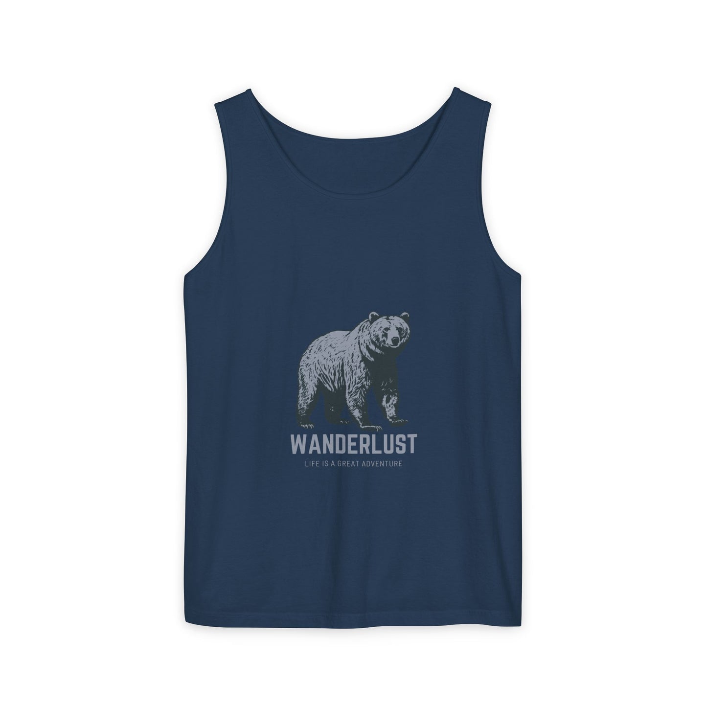 Wanderlust (Grey) Unisex Garment-Dyed Tank Top, Summer Style, Casual Wear, Gifts for Him, Athleisure, Relaxed Fit