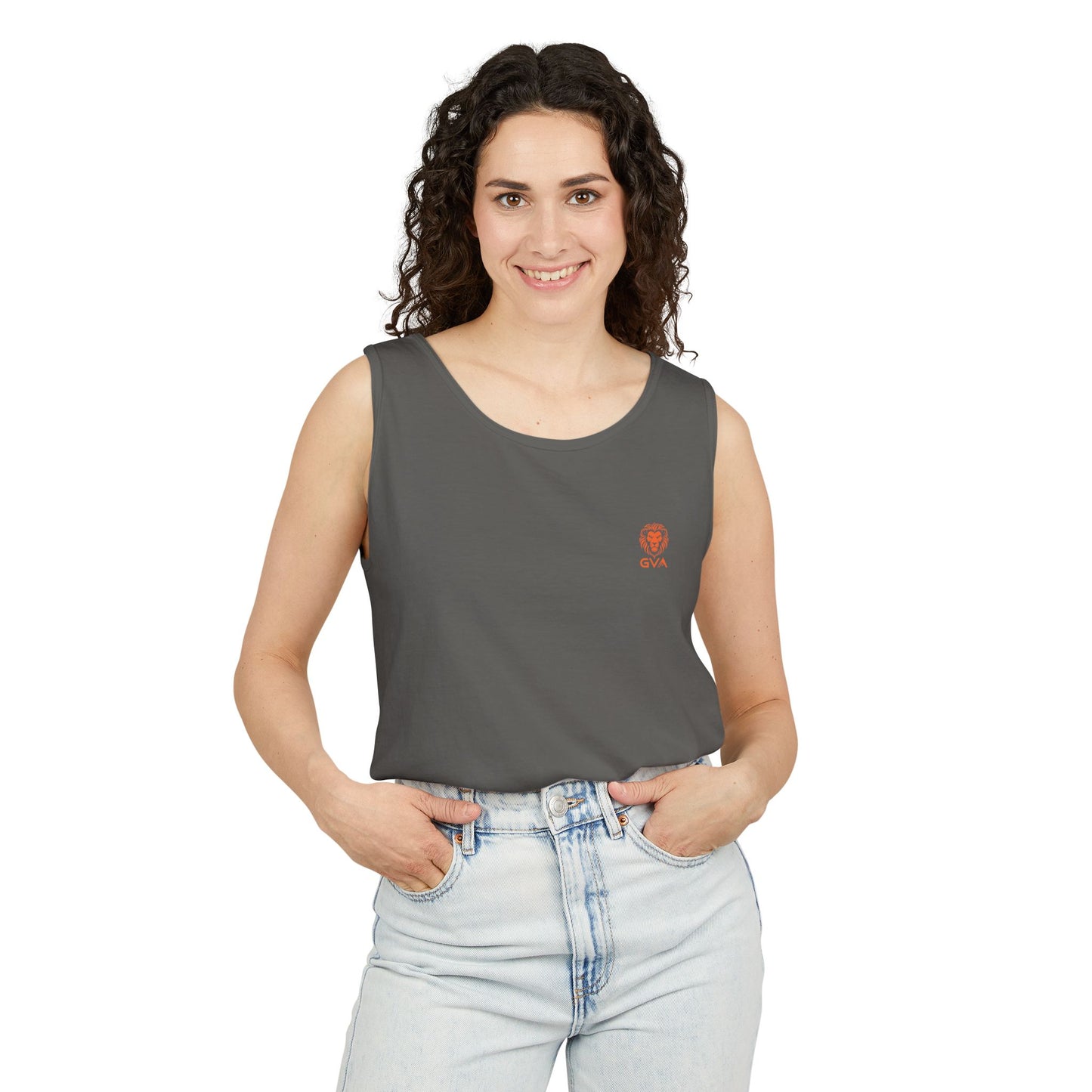 Good Vibes Alpha Orange Unisex Garment-Dyed Tank Top – Summer Style, Casual Wear, Gifts for Him, Athleisure, Relaxed Fit