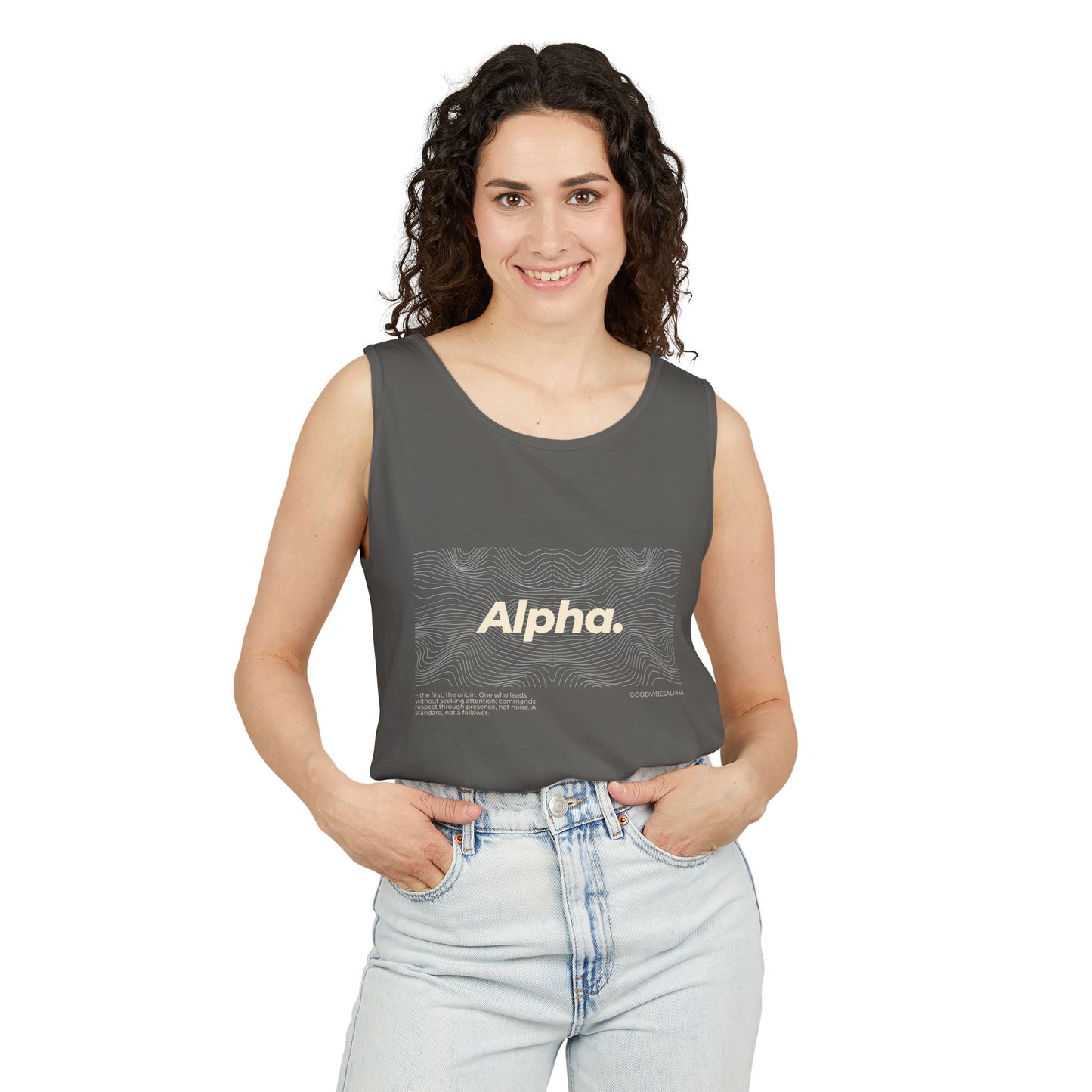 Alpha Waves (Ivory)Unisex Garment-Dyed Tank Top – Summer Fit for Beach Days, Relaxed Casual Wear, Travel Outfit