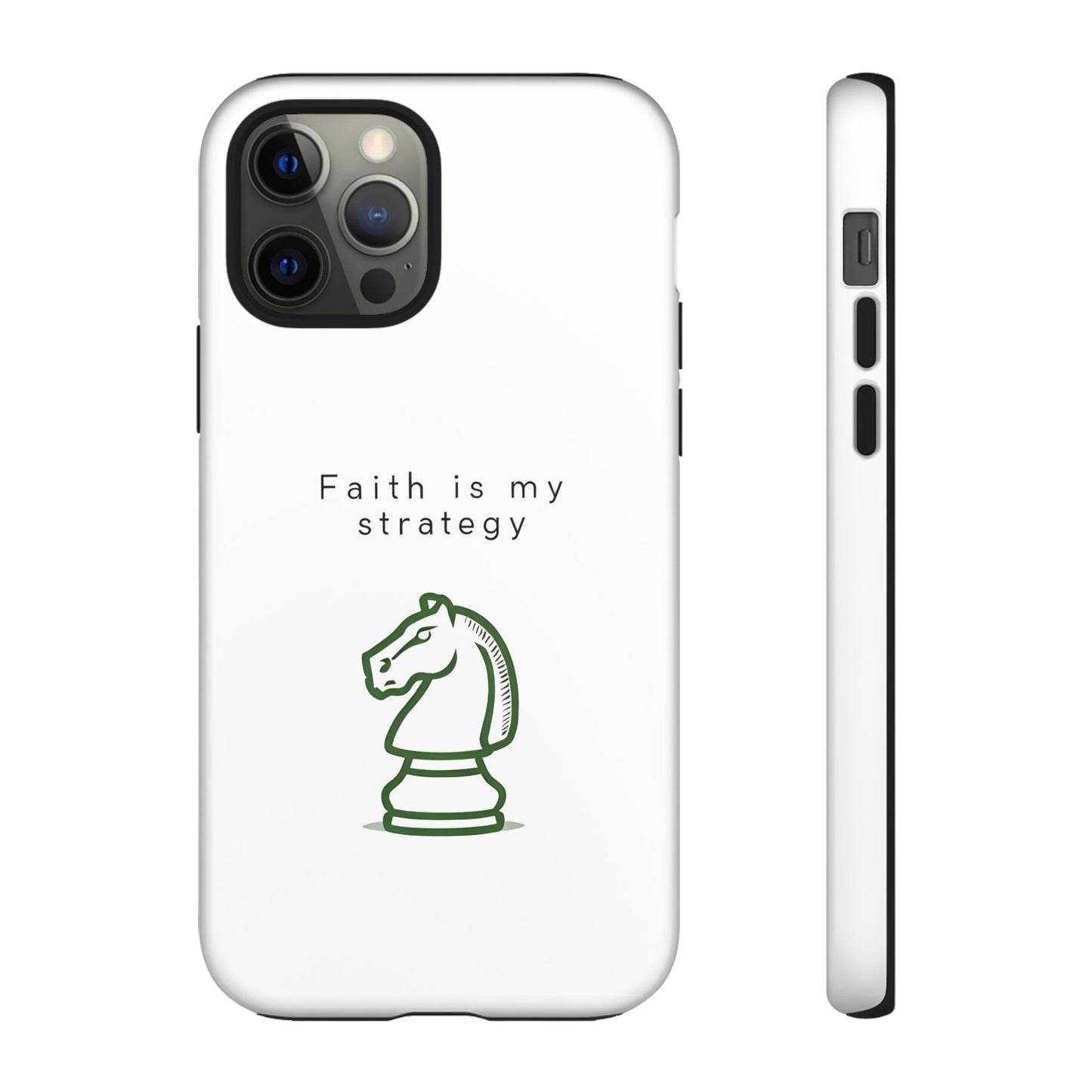 Faith Is My Strategy Phone Case - Knight Chess Piece Design for iPhone 12 to iPhone 16