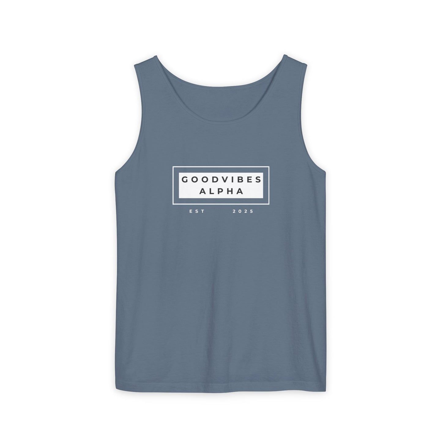 Good Vibes Alpha ESTD25 Unisex Garment-Dyed Tank Top – Summer Style, Casual Wear, Gifts for Him, Athleisure, Relaxed Fit