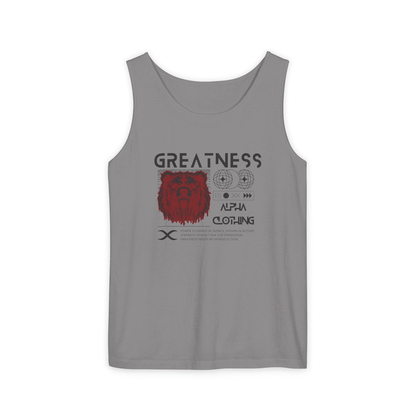 Greatness (Black&Red) Unisex Garment-Dyed Tank Top, Summer Style, Casual Wear, Gifts for Him, Athleisure, Relaxed Fit