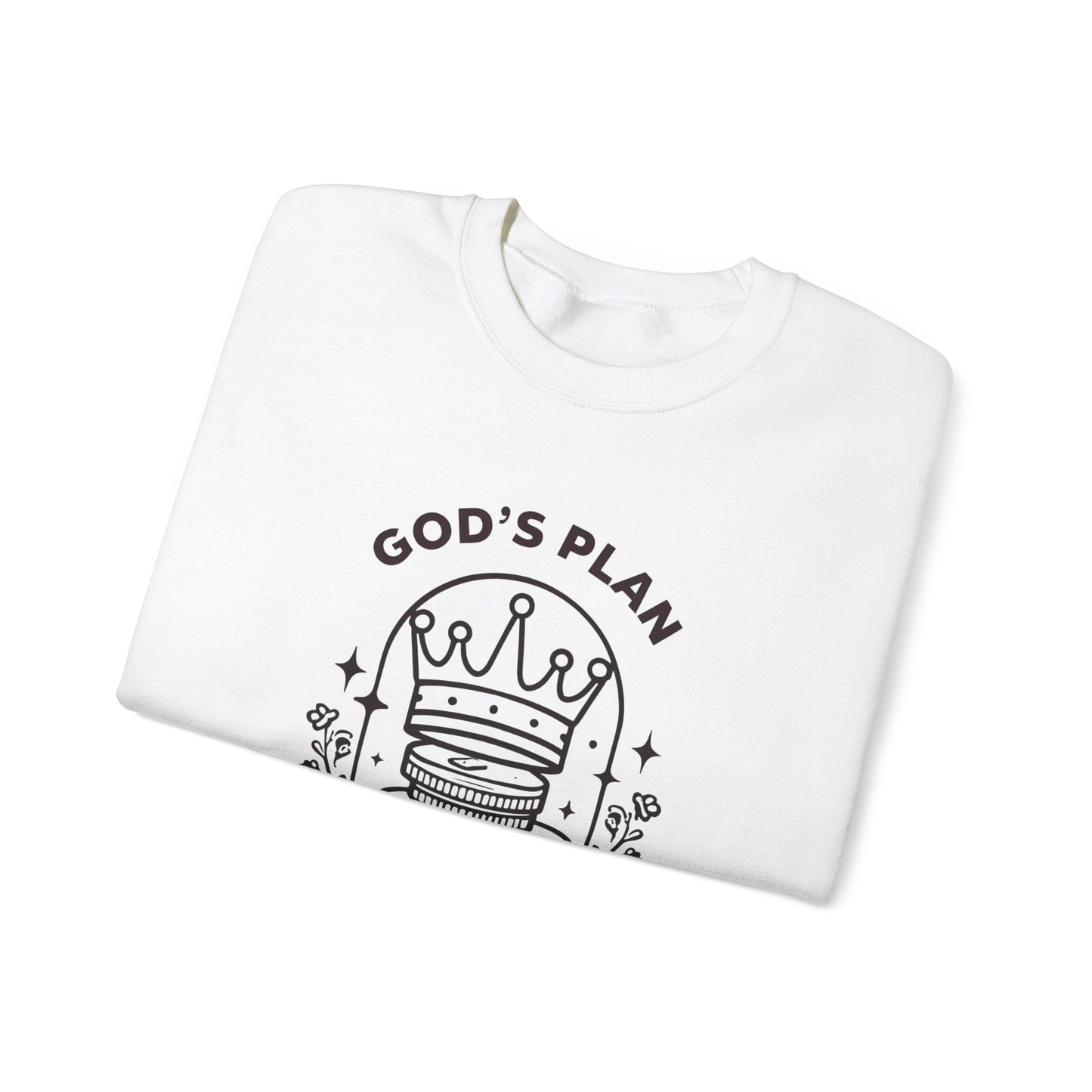 God's Plan Crown Crewneck Sweatshirt – Soft & Cozy Unisex Pullover with Faith-Inspired Royalty Design for Casual & Everyday Wear