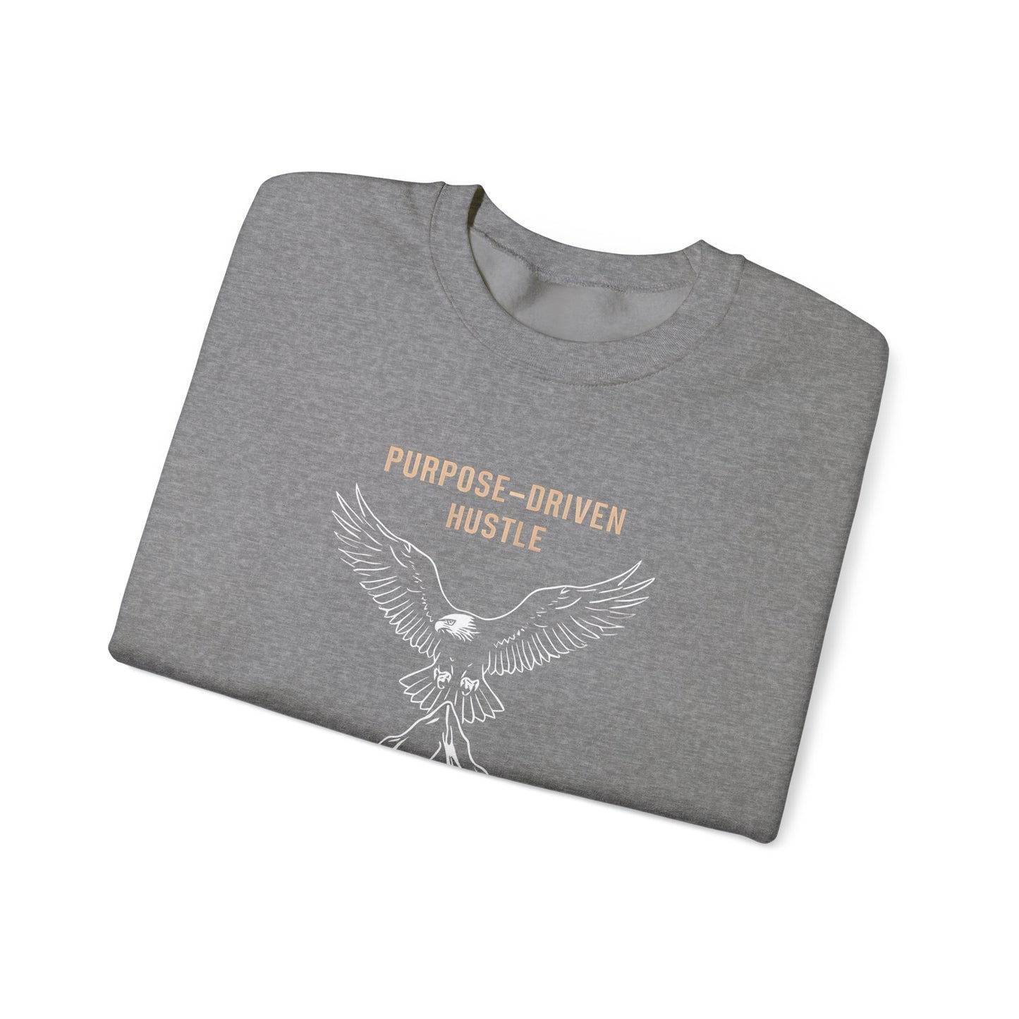 Purpose-Driven Hustle Crewneck Sweatshirt – Eagle on Summit Design, Heavyweight Cotton Blend, Durable & Warm Fleece