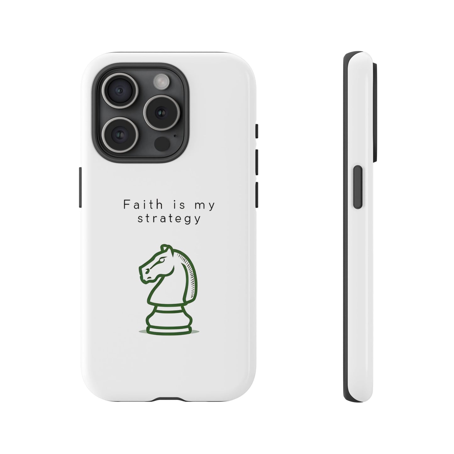 Faith Is My Strategy Phone Case - Knight Chess Piece Design for iPhone 12 to iPhone 16