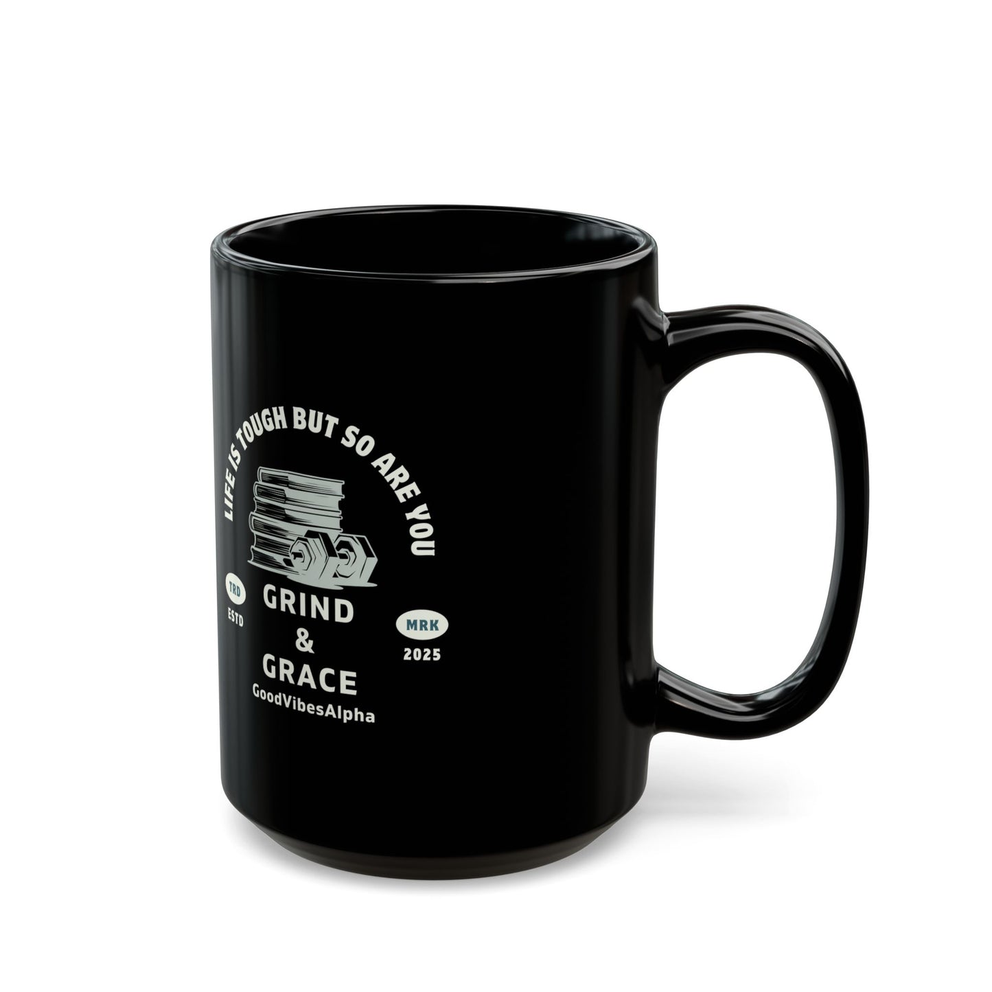 Grind & Grace Black Ceramic Mug – 11oz & 15oz, Microwave & Dishwasher Safe