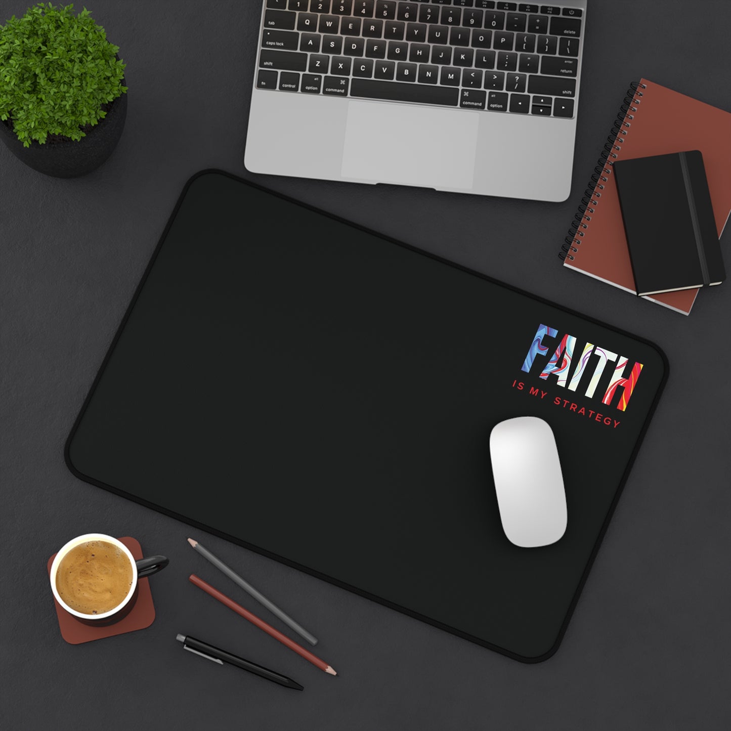 Faith Is My Strategy Desk Mat – Non-Slip Extended Mouse Pad for Office & Gaming Setup