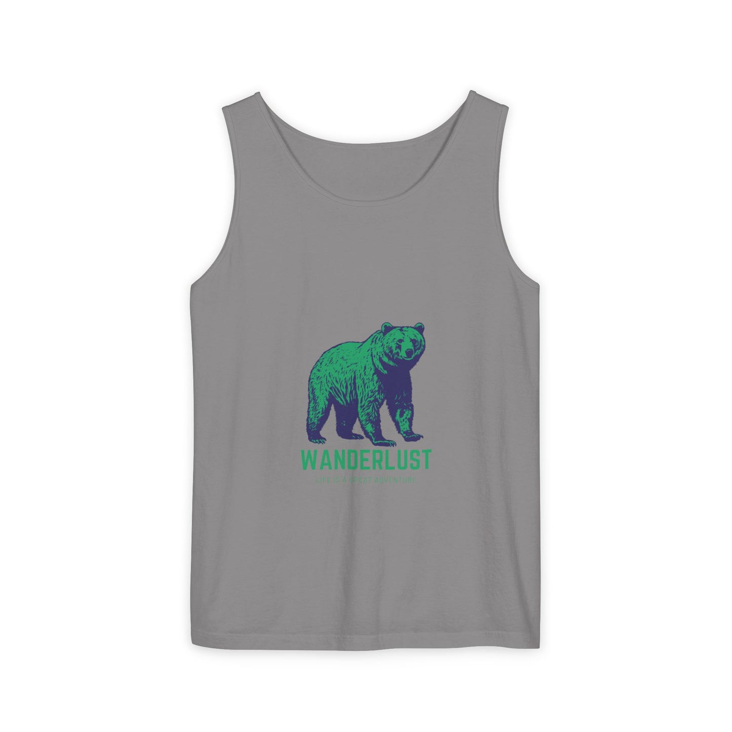 Wanderlust (Green) Unisex Garment-Dyed Tank Top, Summer Style, Casual Wear, Gifts for Him, Athleisure, Relaxed Fit