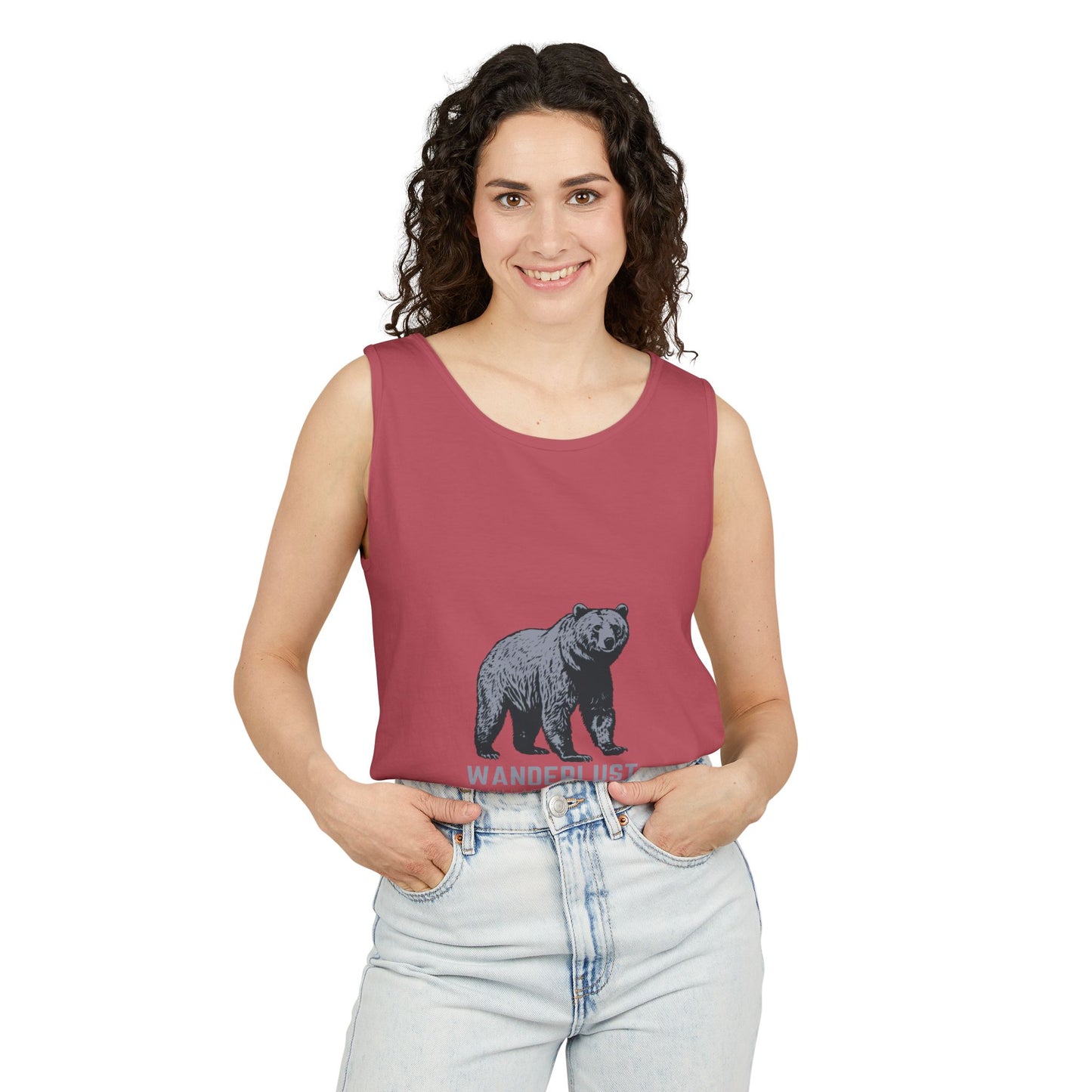 Wanderlust (Grey) Unisex Garment-Dyed Tank Top, Summer Style, Casual Wear, Gifts for Him, Athleisure, Relaxed Fit