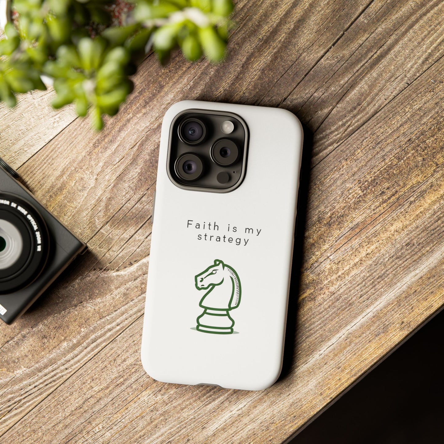 Faith Is My Strategy Phone Case - Knight Chess Piece Design for iPhone 12 to iPhone 16