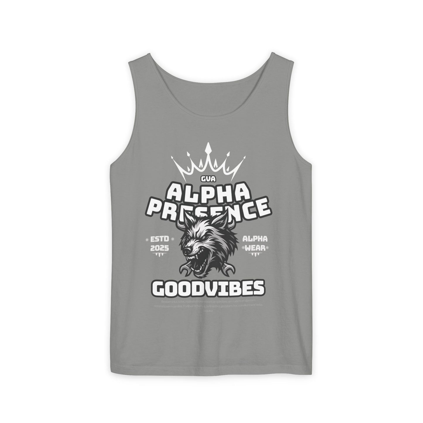 Alpha Presence (Wolf) Unisex Garment-Dyed Tank Top – Summer Style, Casual Wear, Gifts for Him, Athleisure, Relaxed Fit