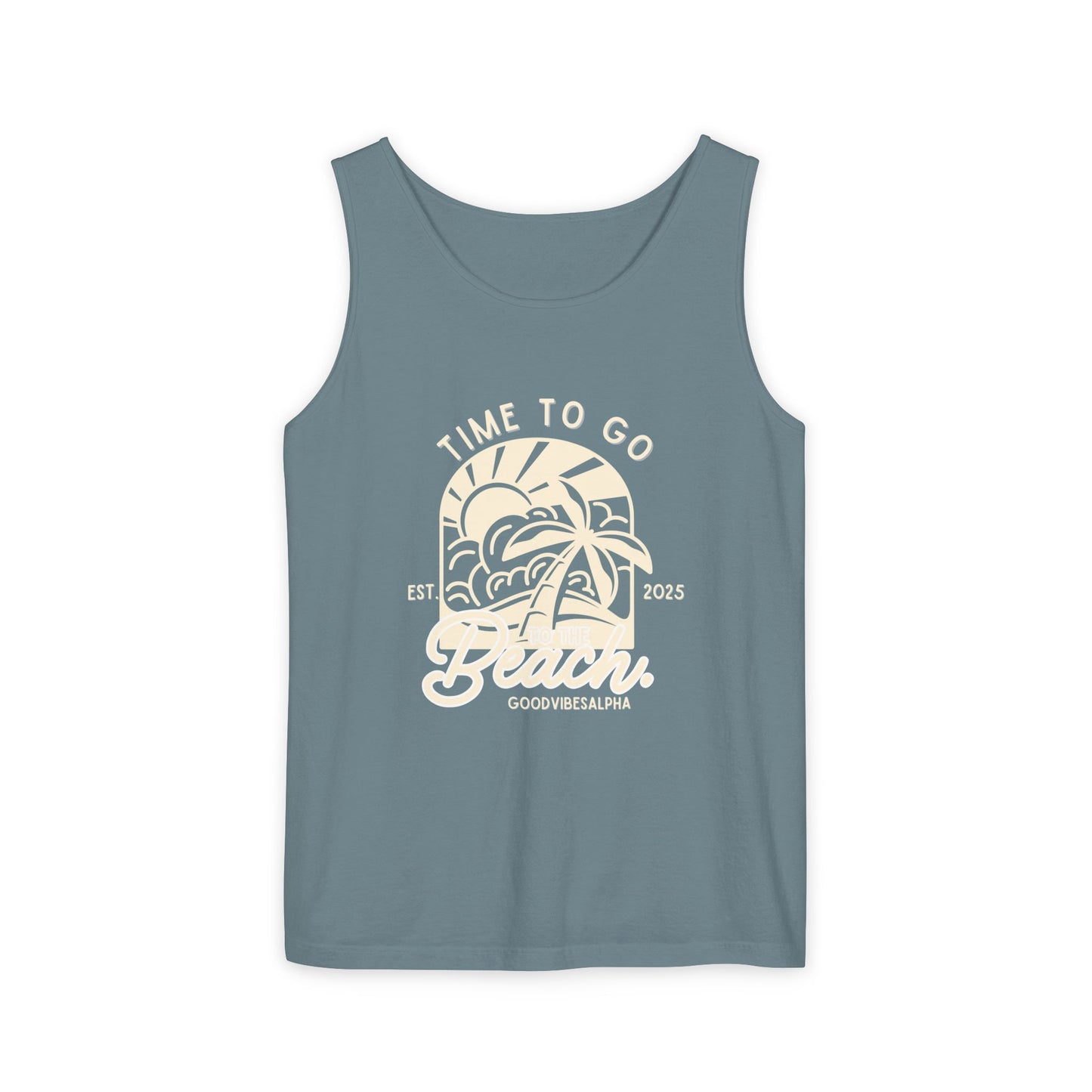 Beach Time (Ivory) Unisex Garment-Dyed Tank Top – Summer Fit for Beach Days, Relaxed Casual Wear, Travel Outfit