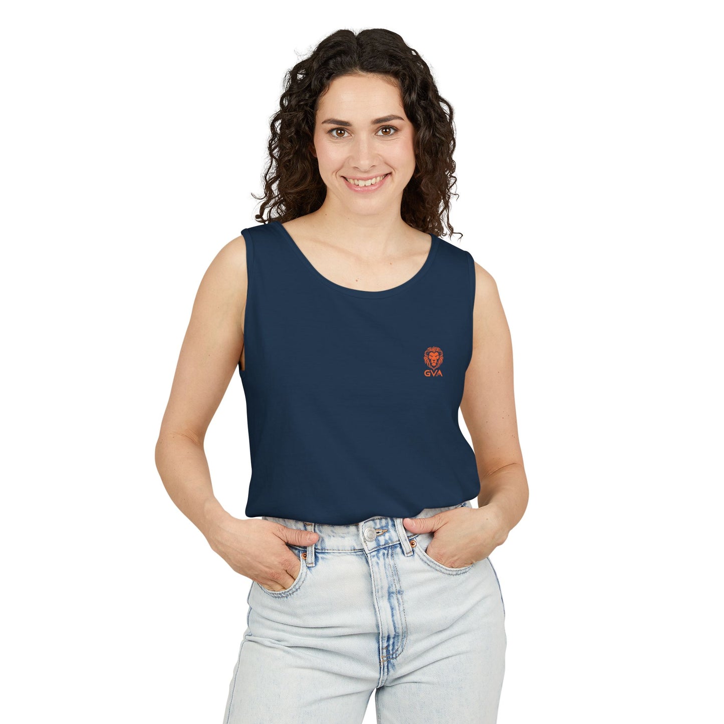 Good Vibes Alpha Orange Unisex Garment-Dyed Tank Top – Summer Style, Casual Wear, Gifts for Him, Athleisure, Relaxed Fit