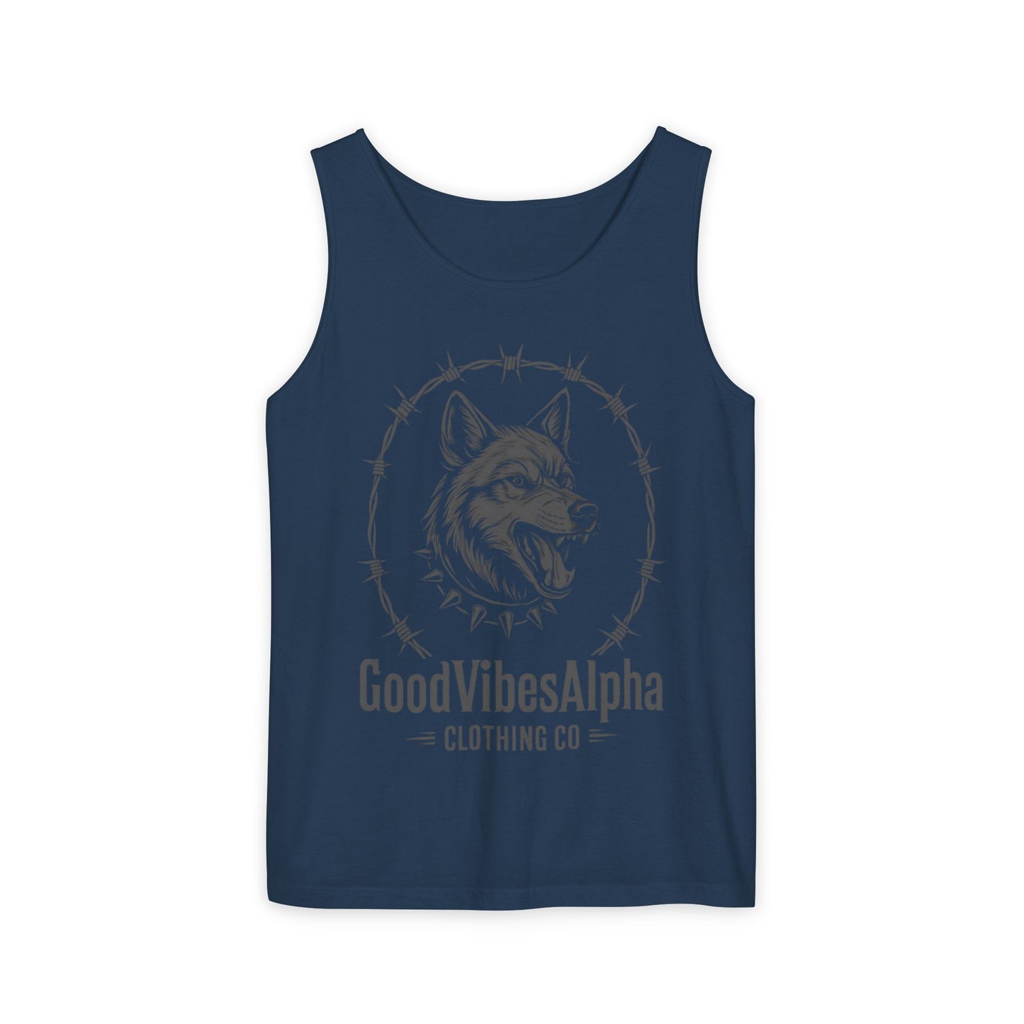 Good Vibes Alpha Wolf (Grey) Unisex Garment-Dyed Tank Top – Casual Wear, Gifts for Him, Athleisure, Relaxed Fit