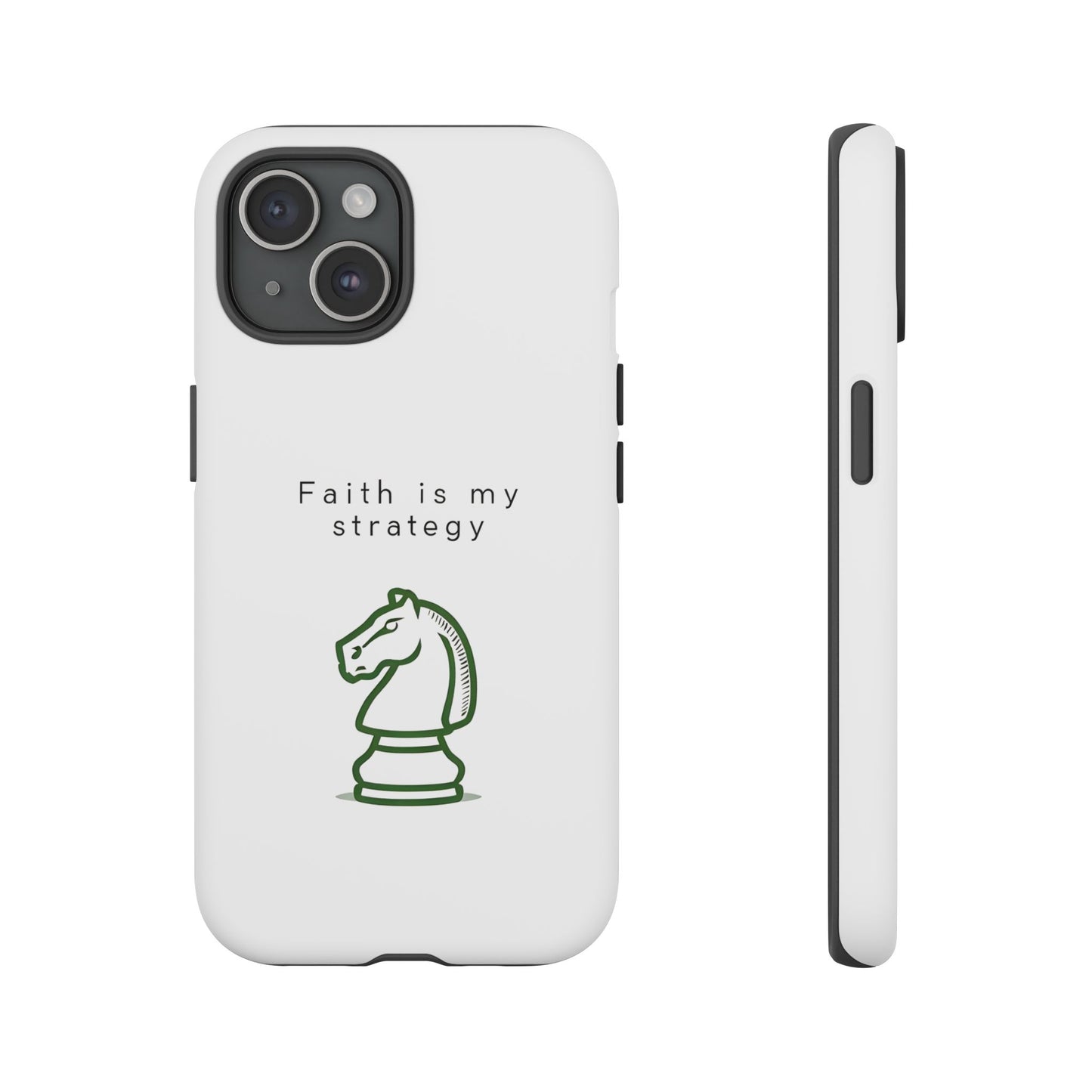 Faith Is My Strategy Phone Case - Knight Chess Piece Design for iPhone 12 to iPhone 16