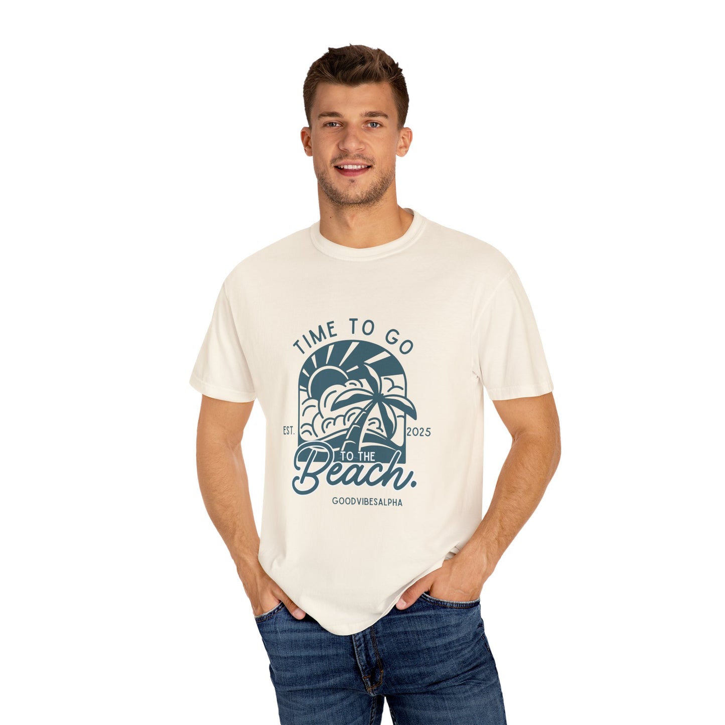 Beach Time Unisex T-Shirt – Garment-Dyed Retro Tee for Summer Trips, Vacations, Casual Wear, Travel Outfit