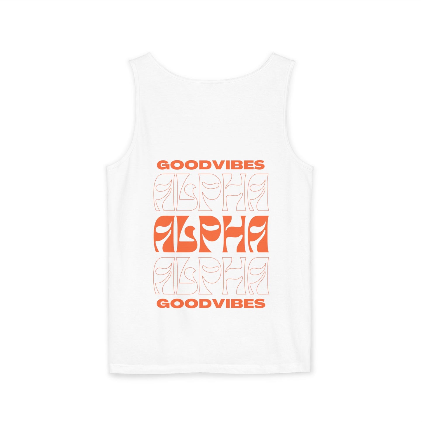 Good Vibes Alpha Orange Unisex Garment-Dyed Tank Top – Summer Style, Casual Wear, Gifts for Him, Athleisure, Relaxed Fit