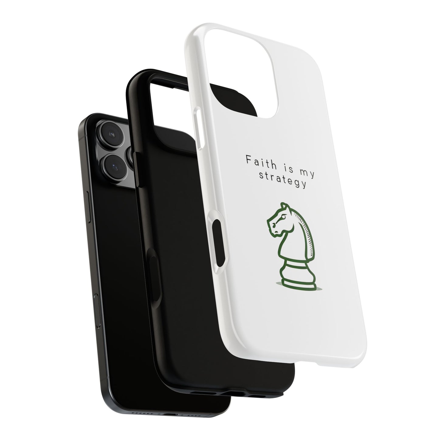 Faith Is My Strategy Phone Case - Knight Chess Piece Design for iPhone 12 to iPhone 16