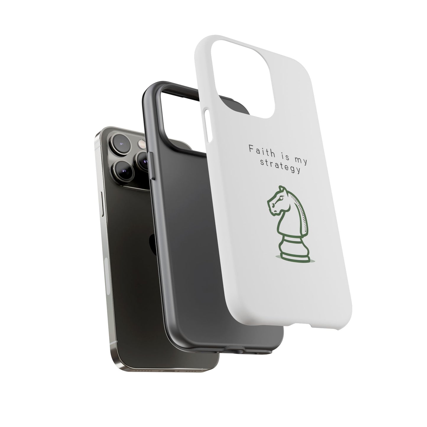 Faith Is My Strategy Phone Case - Knight Chess Piece Design for iPhone 12 to iPhone 16