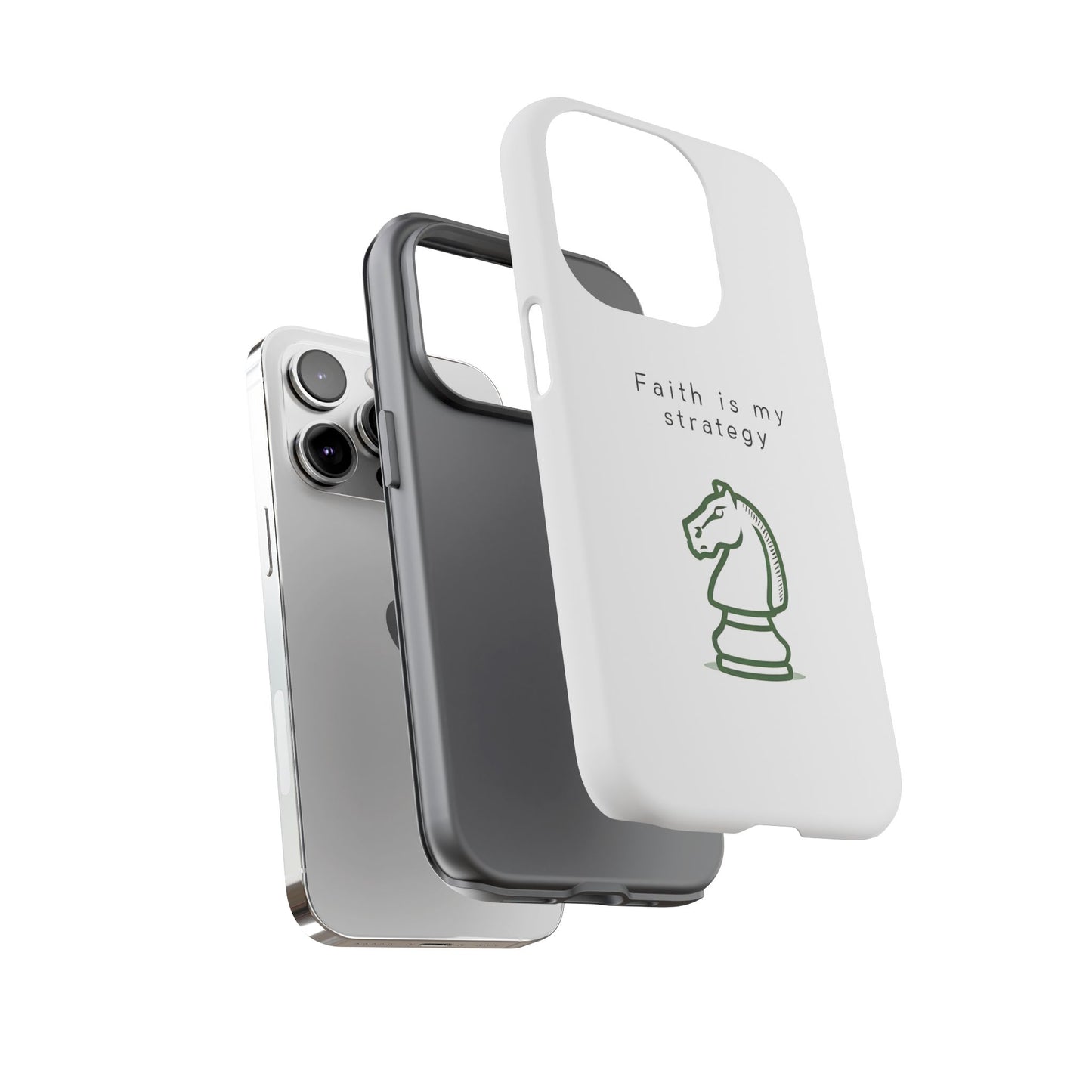 Faith Is My Strategy Phone Case - Knight Chess Piece Design for iPhone 12 to iPhone 16
