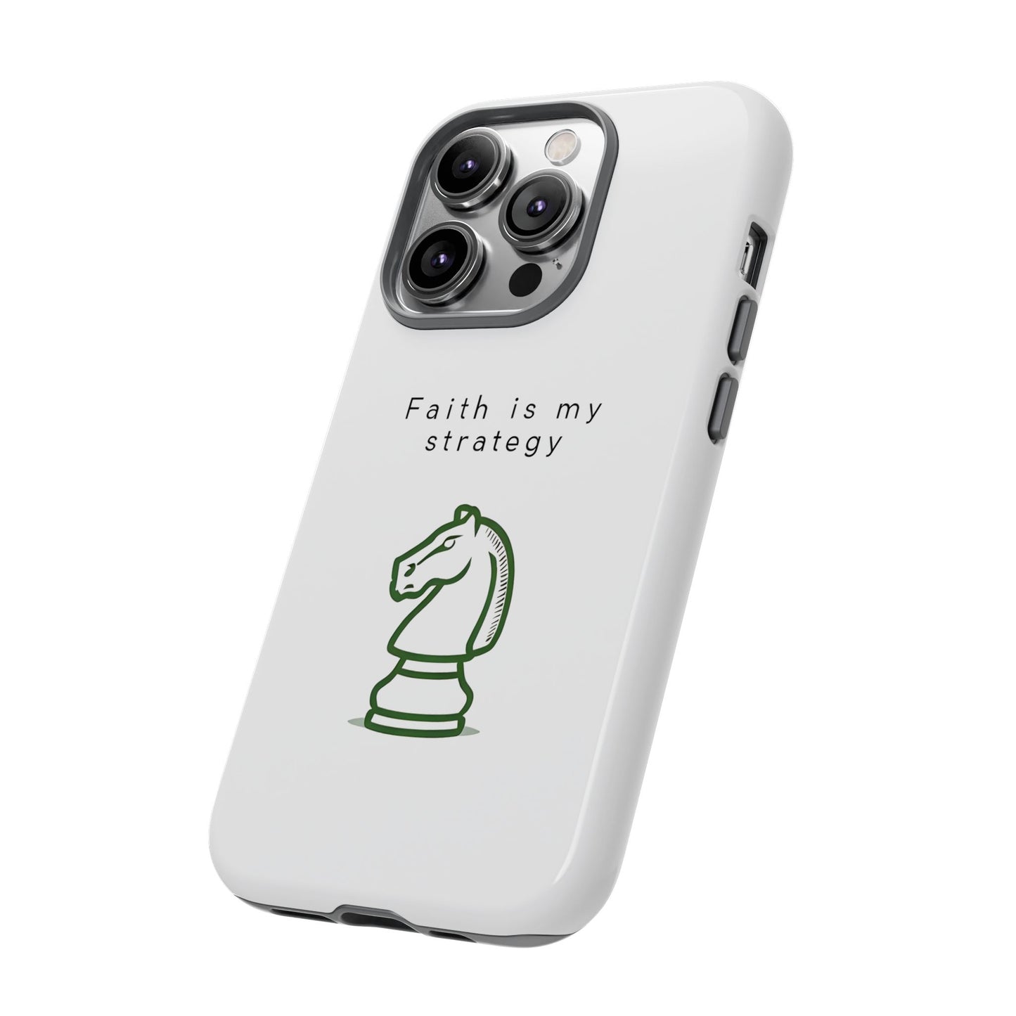 Faith Is My Strategy Phone Case - Knight Chess Piece Design for iPhone 12 to iPhone 16