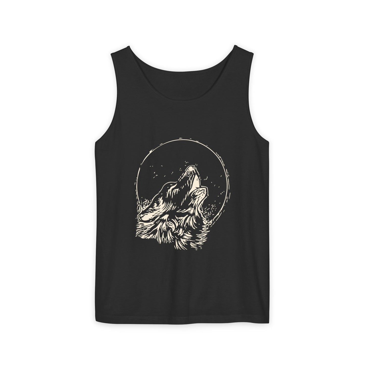 Howling Wolf Unisex Garment-Dyed Tank Top, Summer Style, Casual Wear, Gifts for Him, Athleisure, Relaxed Fit