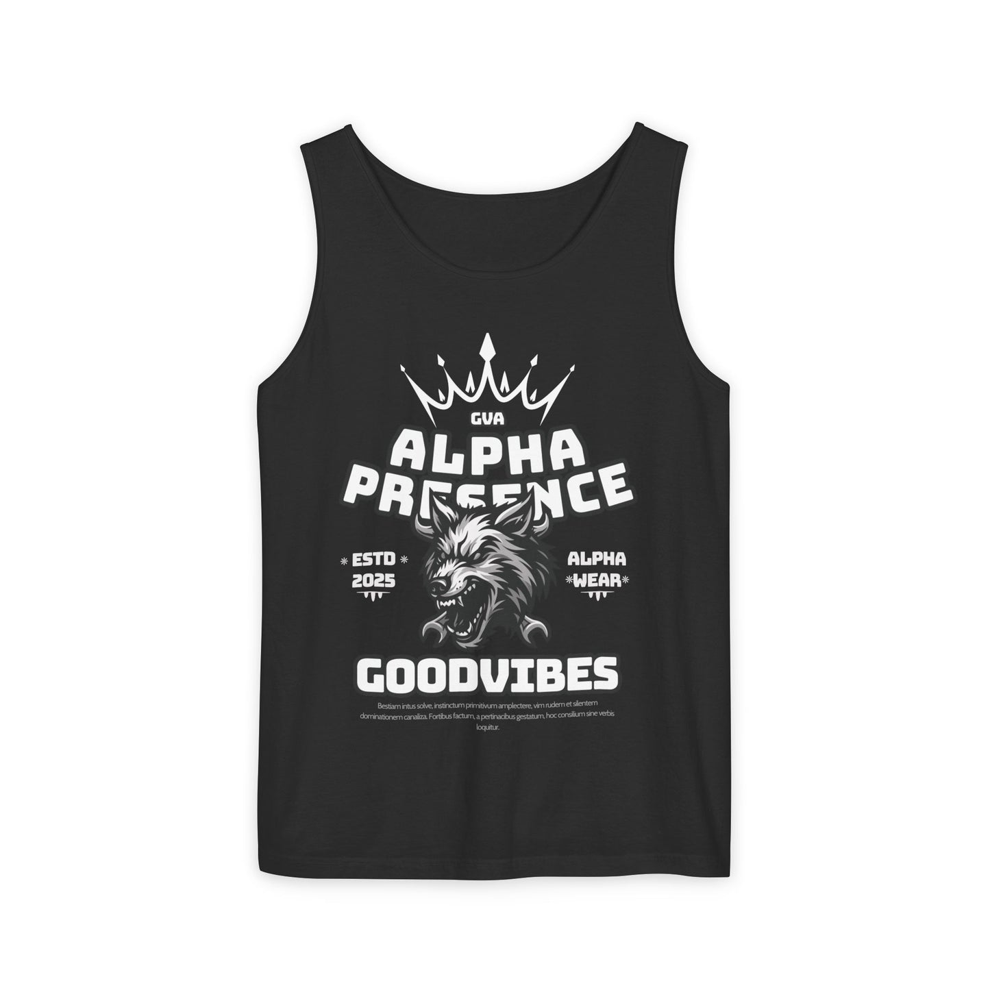 Alpha Presence (Wolf) Unisex Garment-Dyed Tank Top – Summer Style, Casual Wear, Gifts for Him, Athleisure, Relaxed Fit