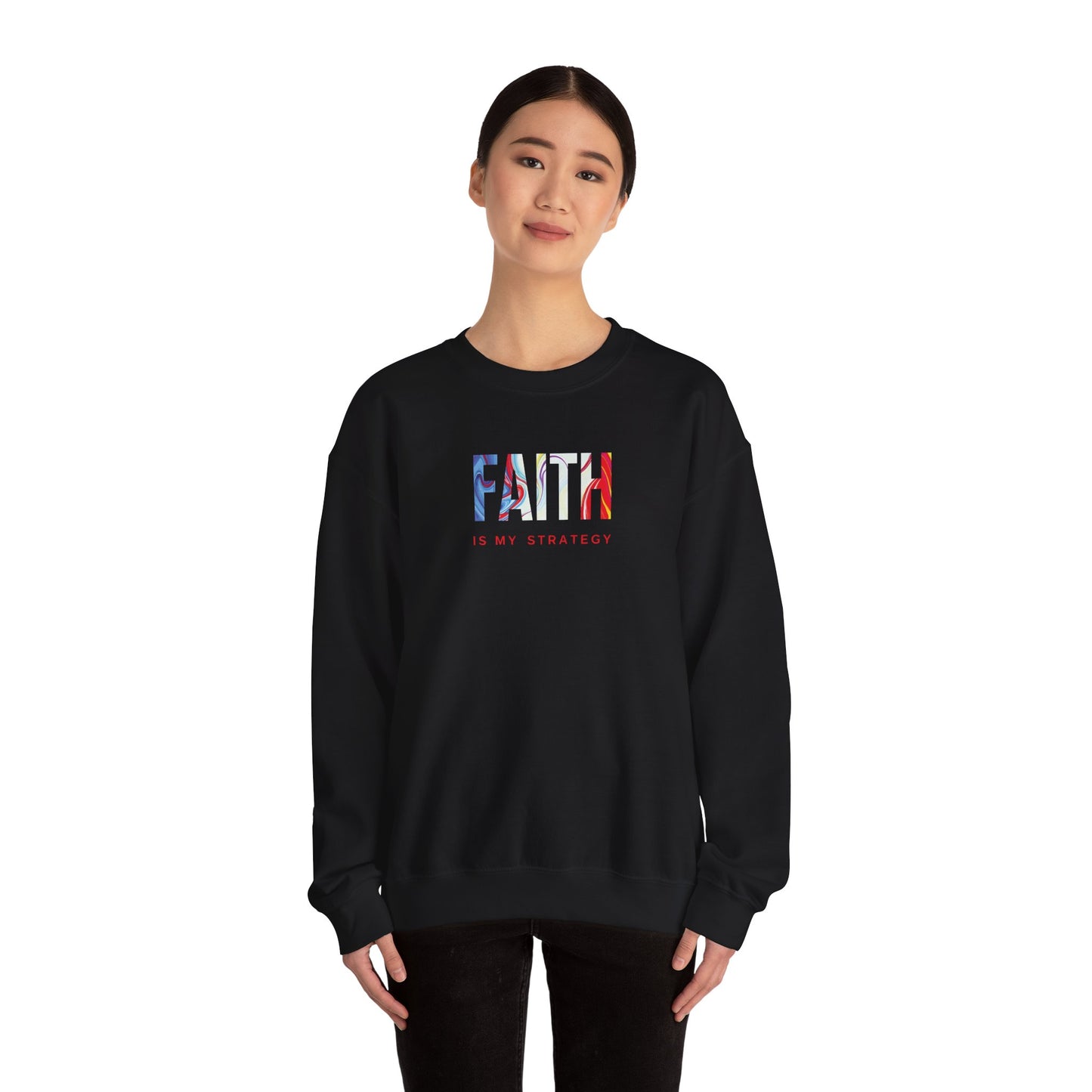 Faith Is My Strategy Crewneck Sweatshirt – Soft & Cozy Unisex Pullover with Inspirational Design for Casual & Everyday Wear