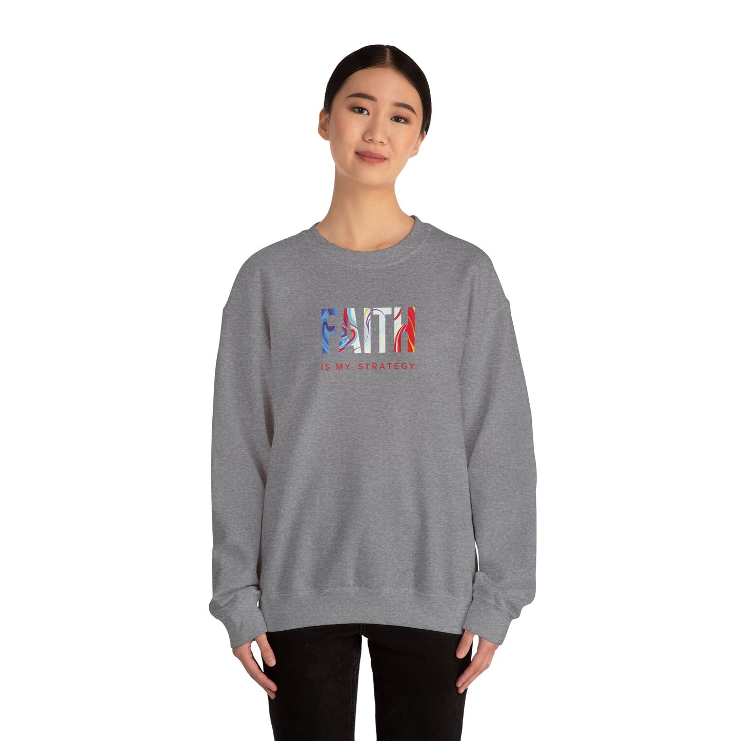Faith Is My Strategy Crewneck Sweatshirt – Soft & Cozy Unisex Pullover with Inspirational Design for Casual & Everyday Wear