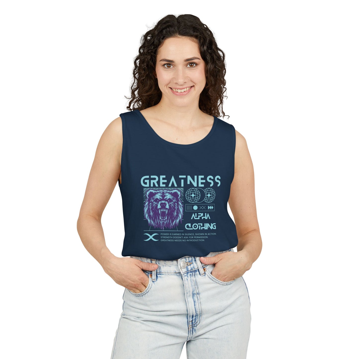 Greatness (Aqua) Unisex Garment-Dyed Tank Top, Summer Style, Casual Wear, Gifts for Him, Athleisure, Relaxed Fit