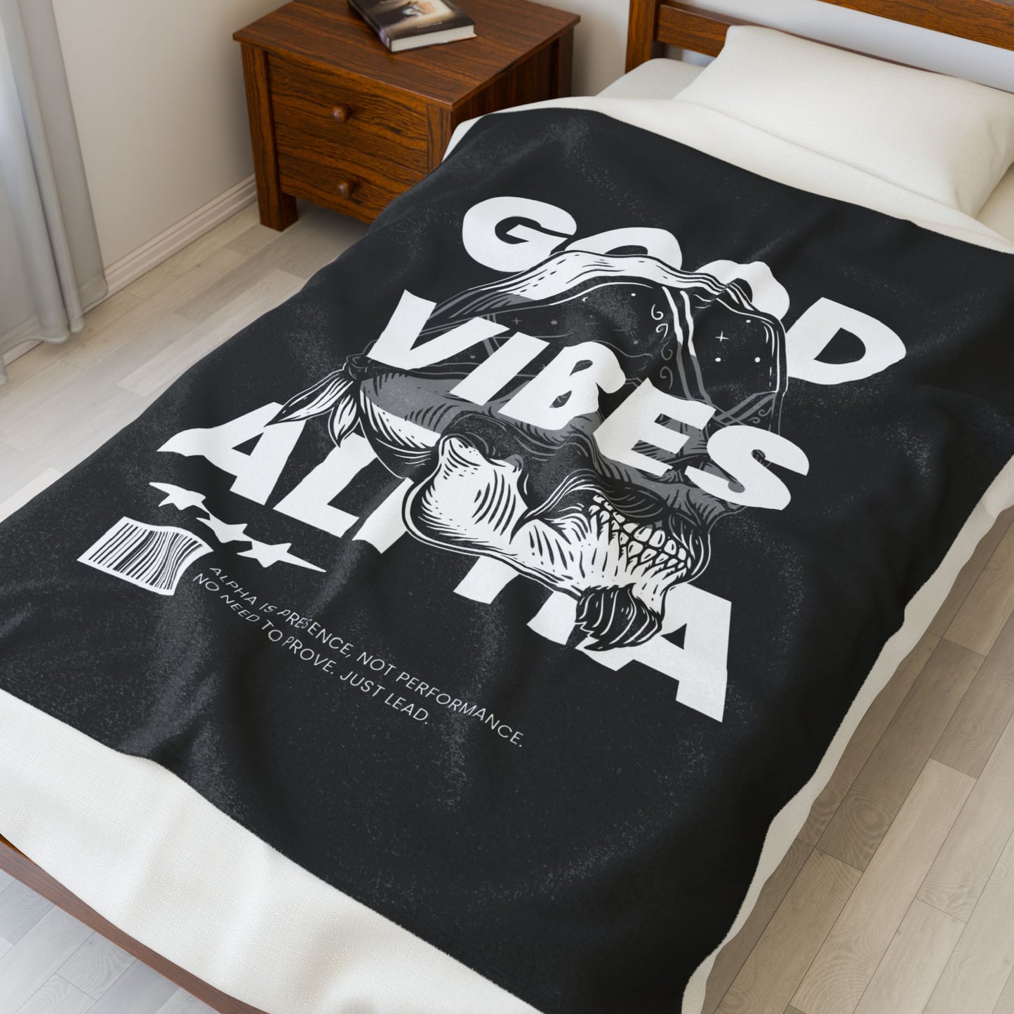 Good Vibes Alpha Presence Plush Blanket | Cozy Home Decor, Relaxation Blanket