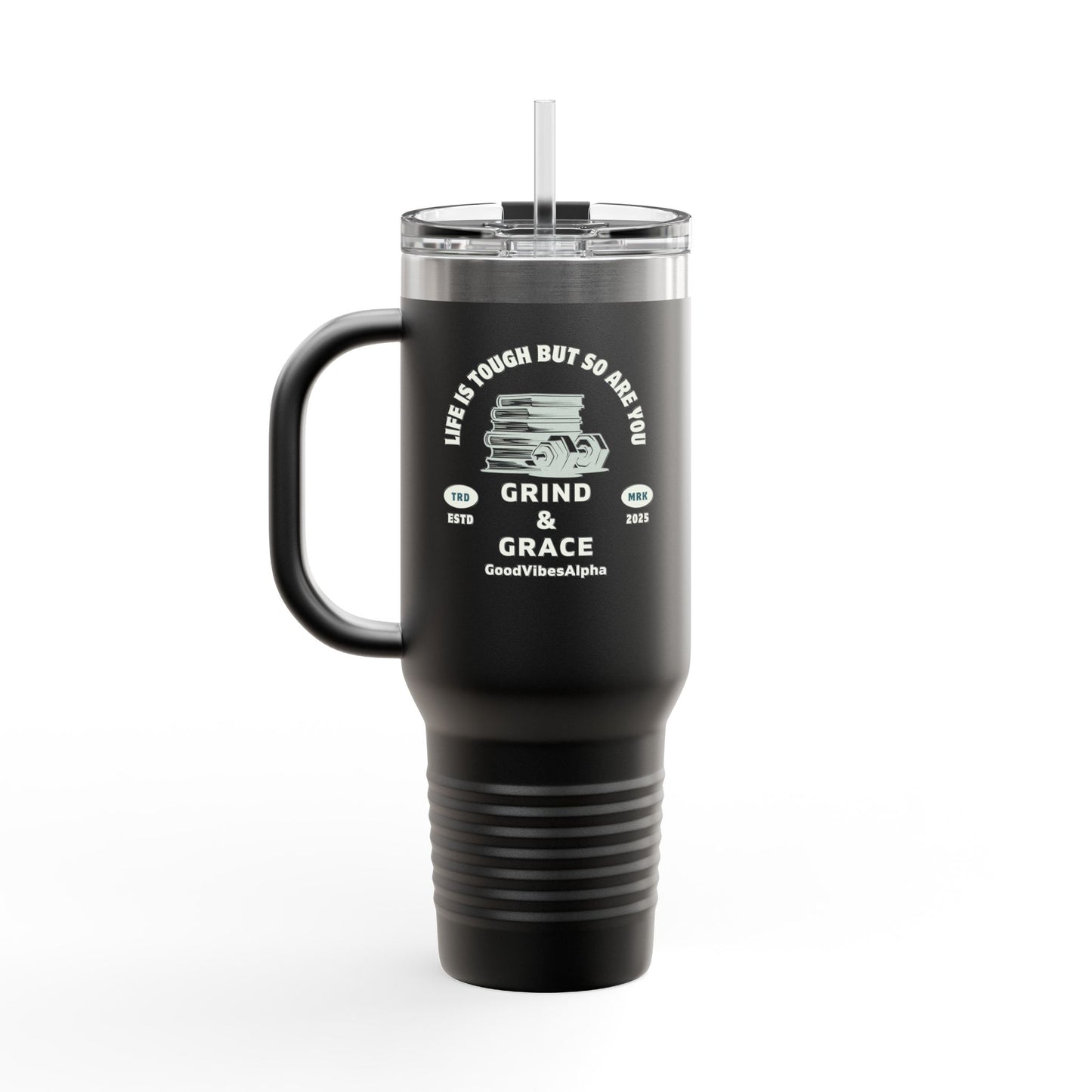 Grind & Grace Insulated Travel Mug – 40oz Stainless Steel, Leak-Proof & Double-Wall Insulated