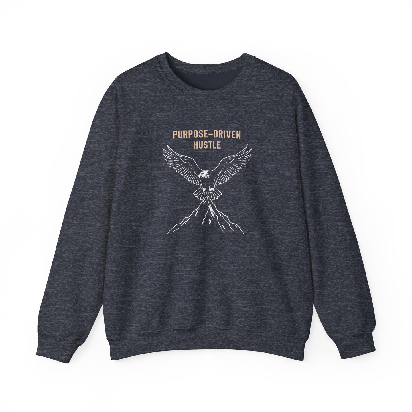 Purpose-Driven Hustle Crewneck Sweatshirt – Eagle on Summit Design, Heavyweight Cotton Blend, Durable & Warm Fleece