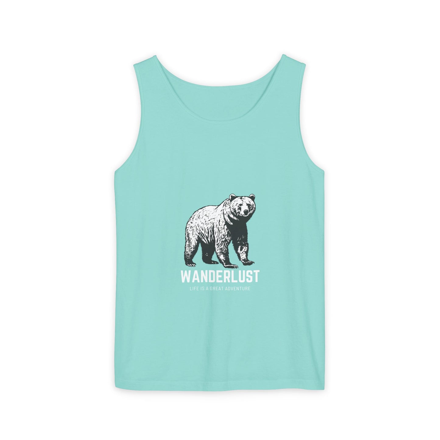 Wanderlust (Black) Unisex Garment-Dyed Tank Top, Summer Style, Casual Wear, Gifts for Him, Athleisure, Relaxed Fit