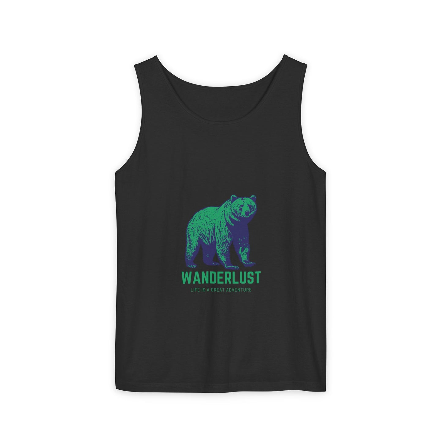 Wanderlust (Green) Unisex Garment-Dyed Tank Top, Summer Style, Casual Wear, Gifts for Him, Athleisure, Relaxed Fit