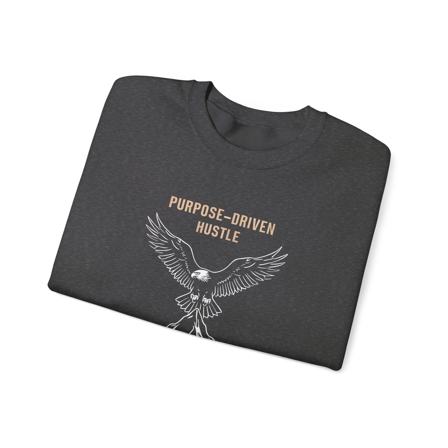 Purpose-Driven Hustle Crewneck Sweatshirt – Eagle on Summit Design, Heavyweight Cotton Blend, Durable & Warm Fleece