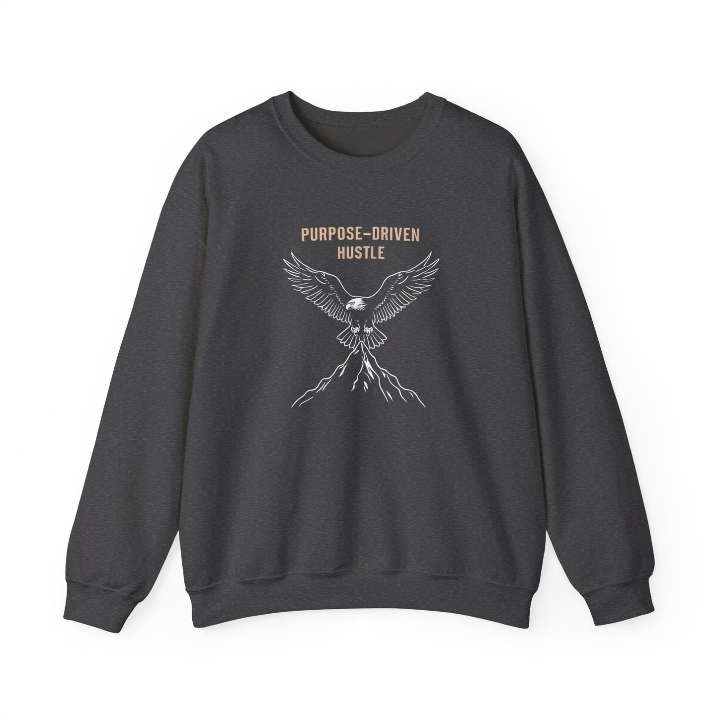 Purpose-Driven Hustle Crewneck Sweatshirt – Eagle on Summit Design, Heavyweight Cotton Blend, Durable & Warm Fleece