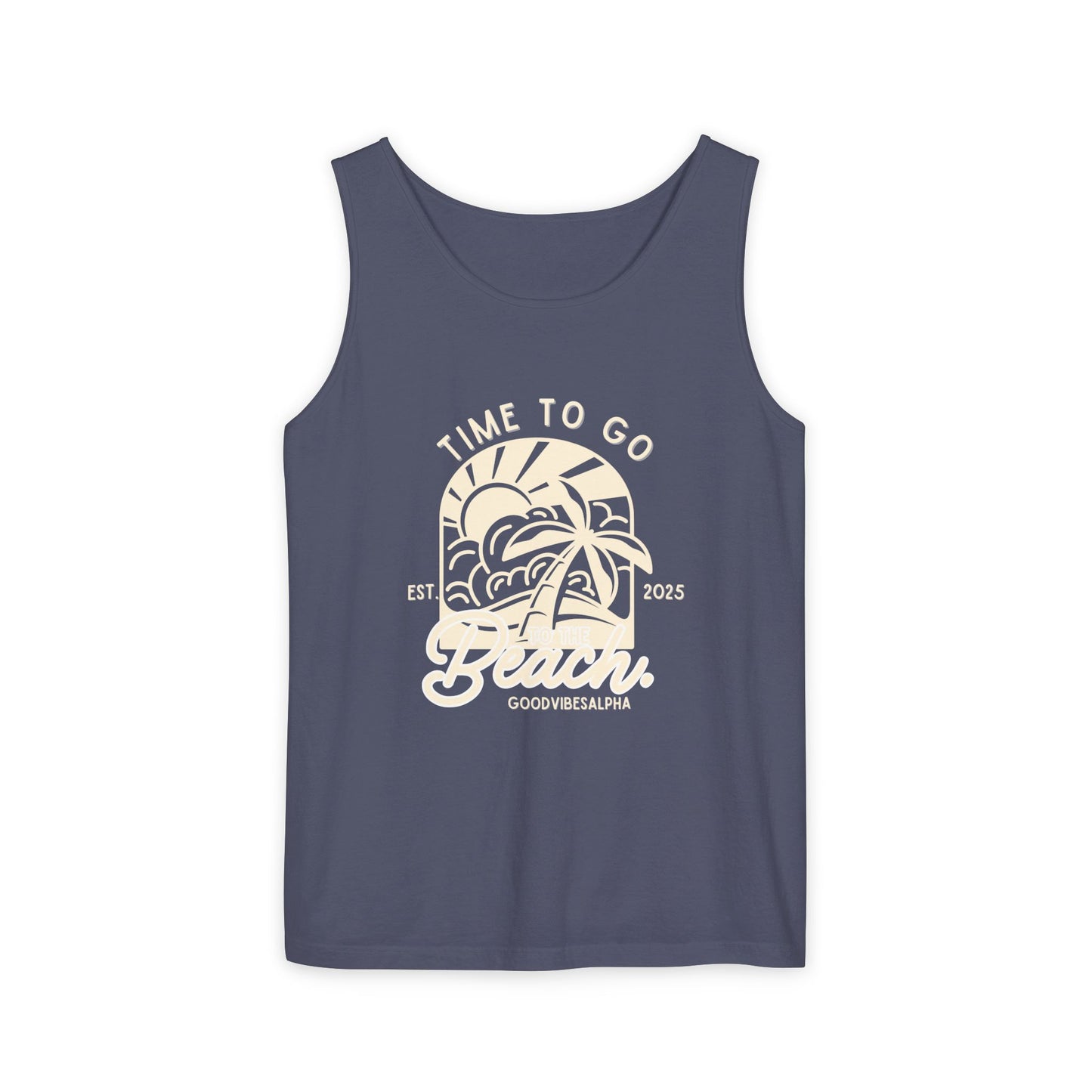 Beach Time (Ivory) Unisex Garment-Dyed Tank Top – Summer Fit for Beach Days, Relaxed Casual Wear, Travel Outfit
