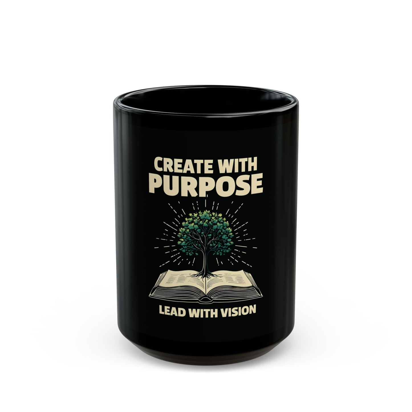 Create with Purpose Black Ceramic Mug – Inspirational Tree of Life Design Motivational Coffee Cup 11oz & 15oz for Home, Office & Gifts