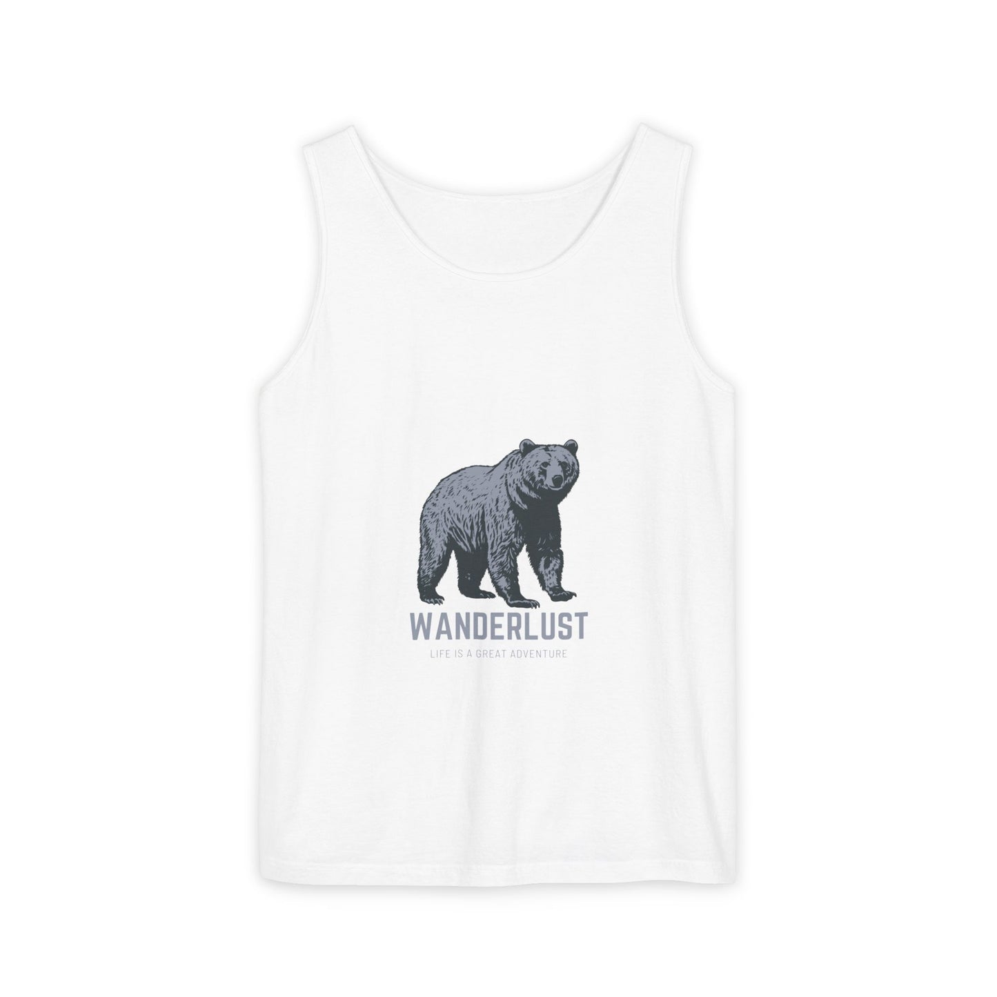 Wanderlust (Grey) Unisex Garment-Dyed Tank Top, Summer Style, Casual Wear, Gifts for Him, Athleisure, Relaxed Fit