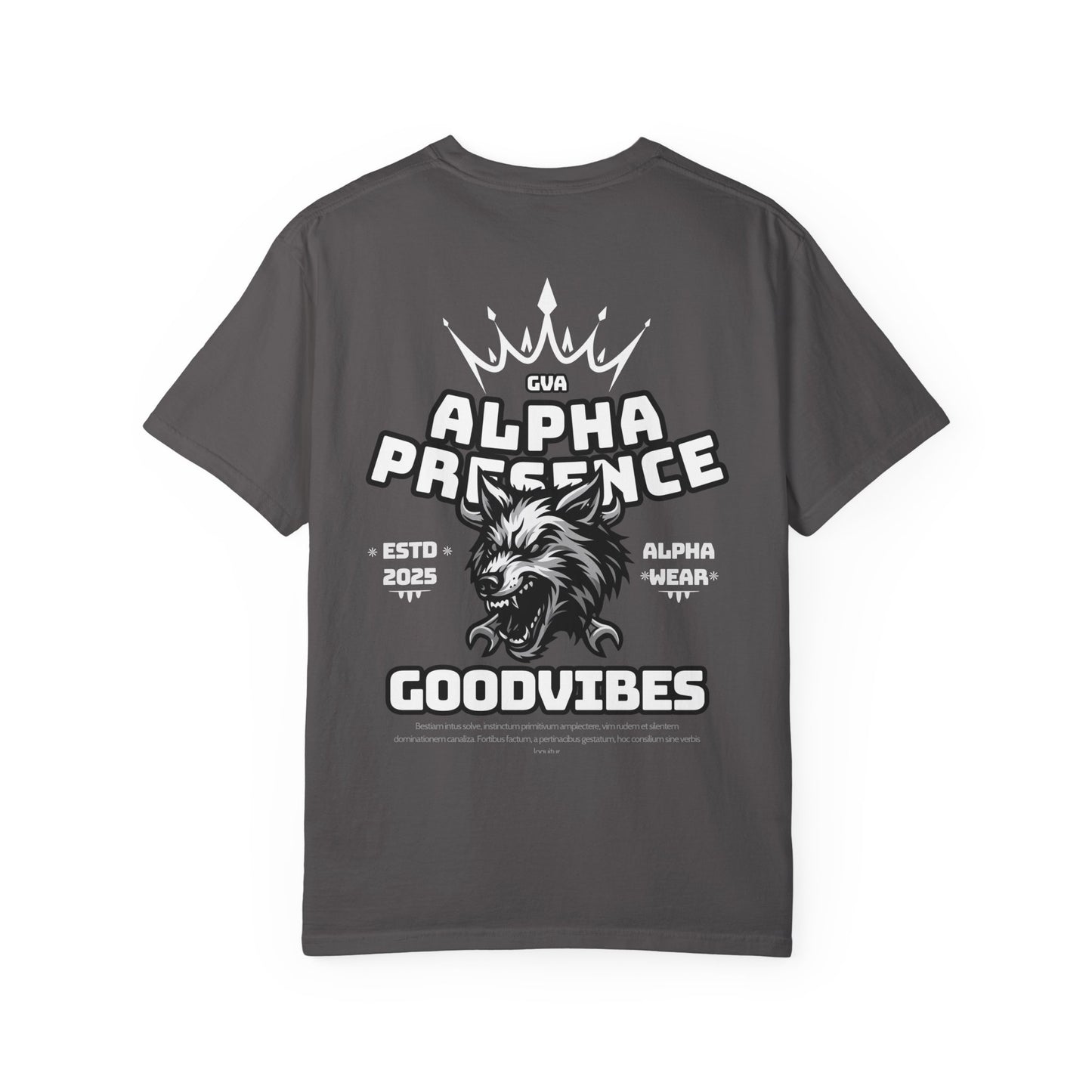 GVA Alpha Presence Unisex Garment-Dyed T-Shirt – Casual Everyday Fit, Streetwear Vibes, Gift for Him or Her, Soft Cotton