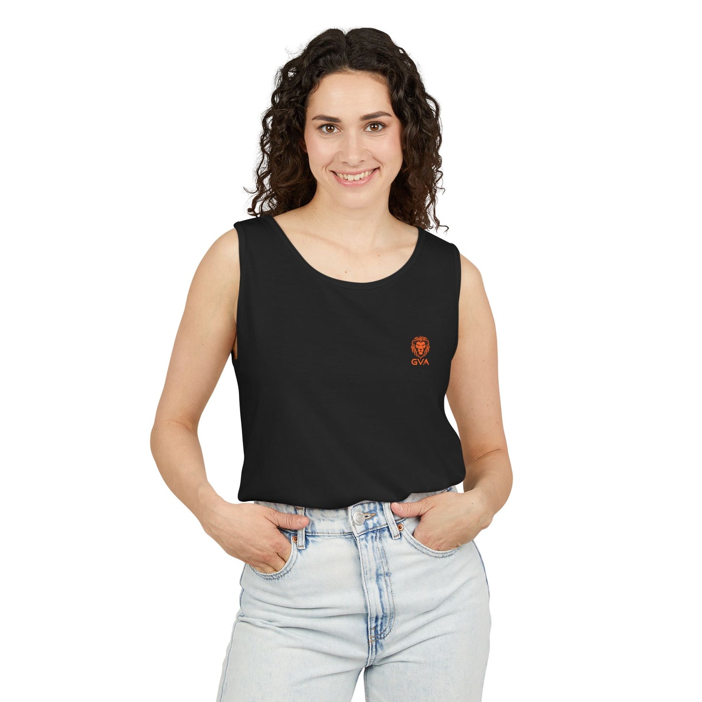 Good Vibes Alpha Orange Unisex Garment-Dyed Tank Top – Summer Style, Casual Wear, Gifts for Him, Athleisure, Relaxed Fit