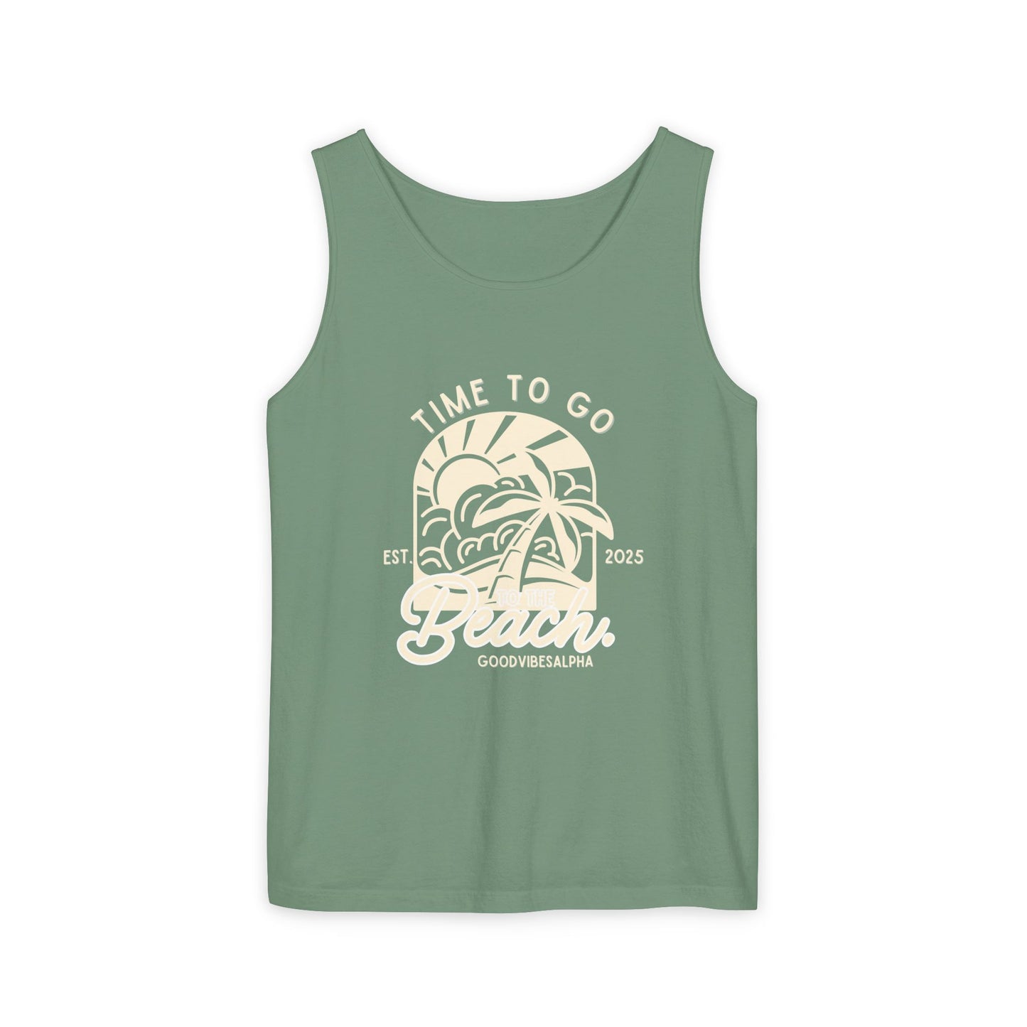 Beach Time (Ivory) Unisex Garment-Dyed Tank Top – Summer Fit for Beach Days, Relaxed Casual Wear, Travel Outfit
