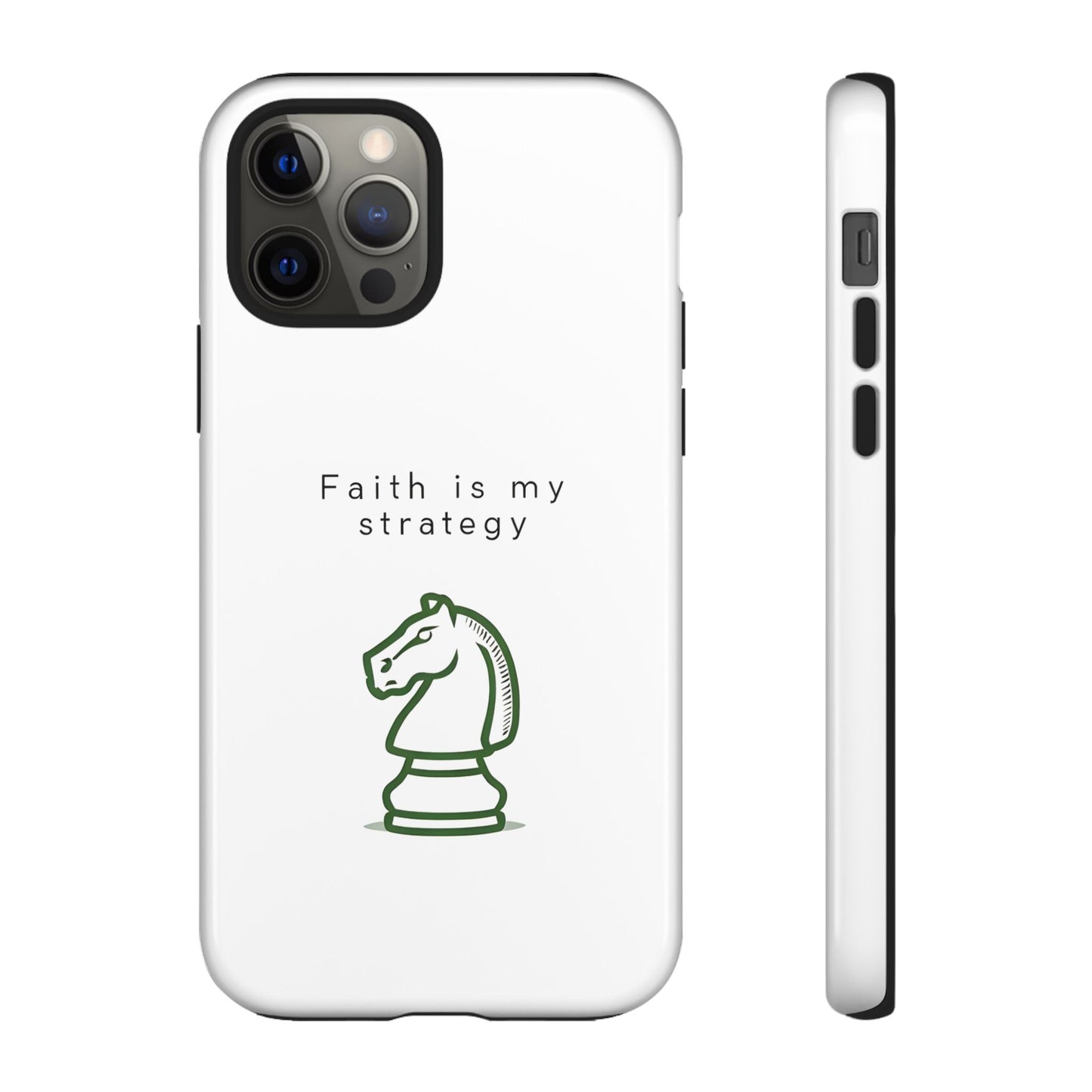 Faith Is My Strategy Phone Case - Knight Chess Piece Design for iPhone 12 to iPhone 16