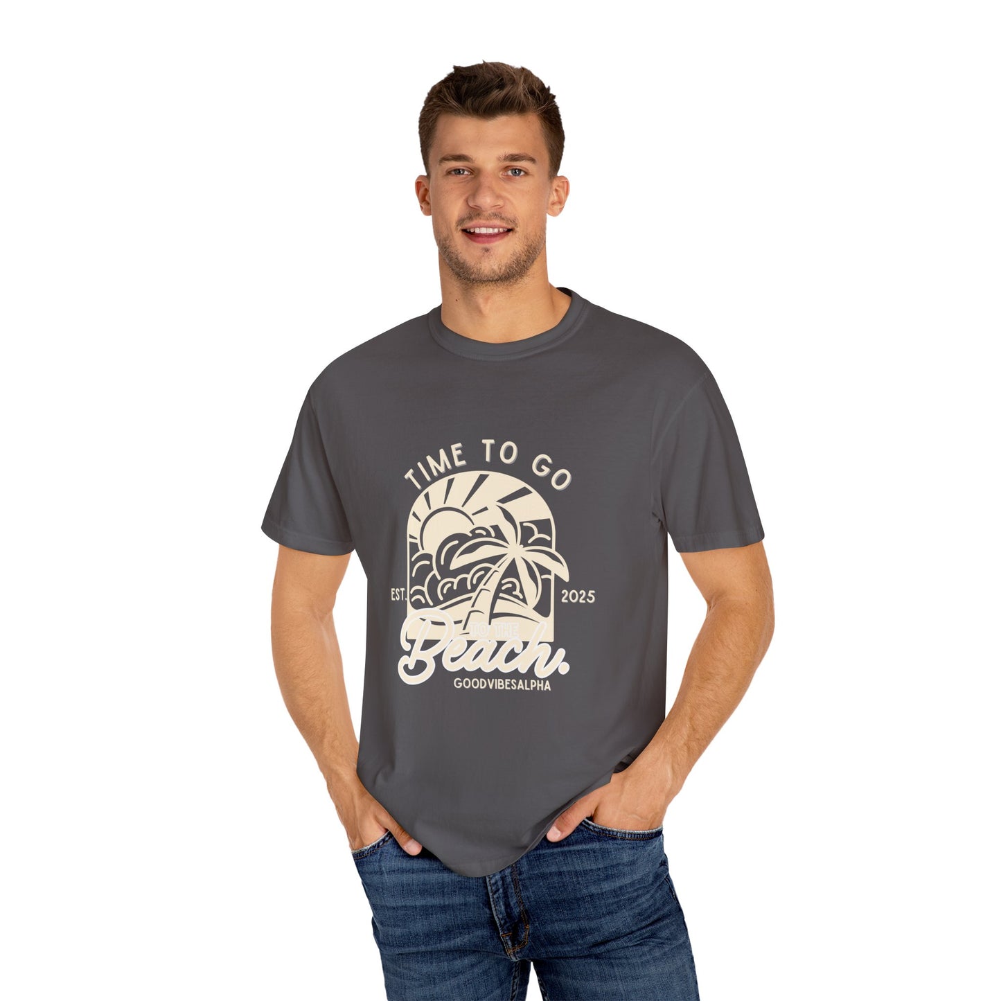 Beach Time Unisex T-Shirt – Garment-Dyed Retro Tee for Summer Trips, Vacations, Casual Wear, Travel Outfit