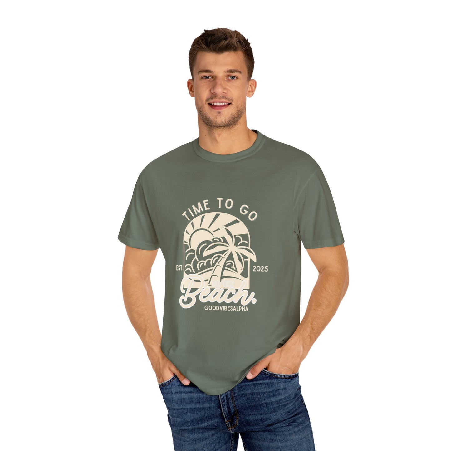 Beach Time Unisex T-Shirt – Garment-Dyed Retro Tee for Summer Trips, Vacations, Casual Wear, Travel Outfit