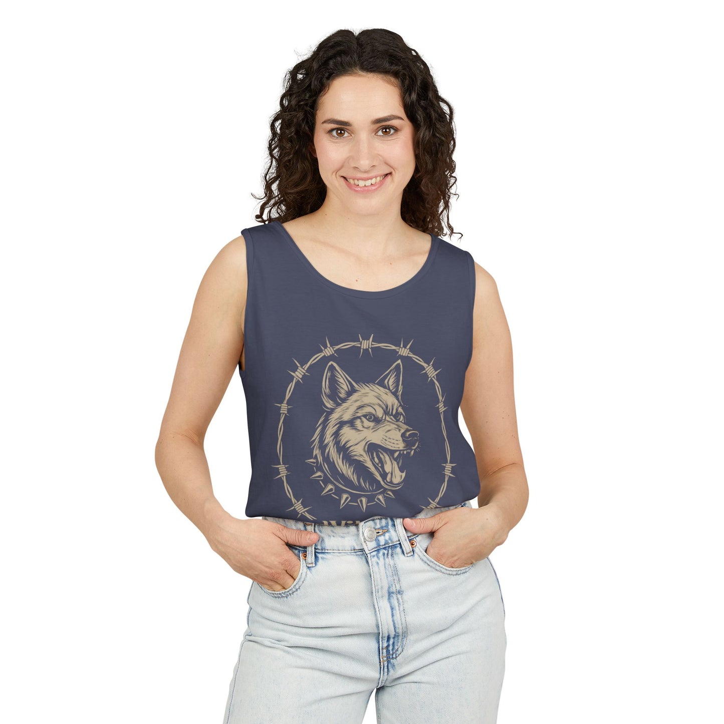 Good Vibes Alpha Wolf Unisex Garment-Dyed Tank Top – Summer Style, Casual Wear, Gifts for Him, Athleisure, Relaxed Fit