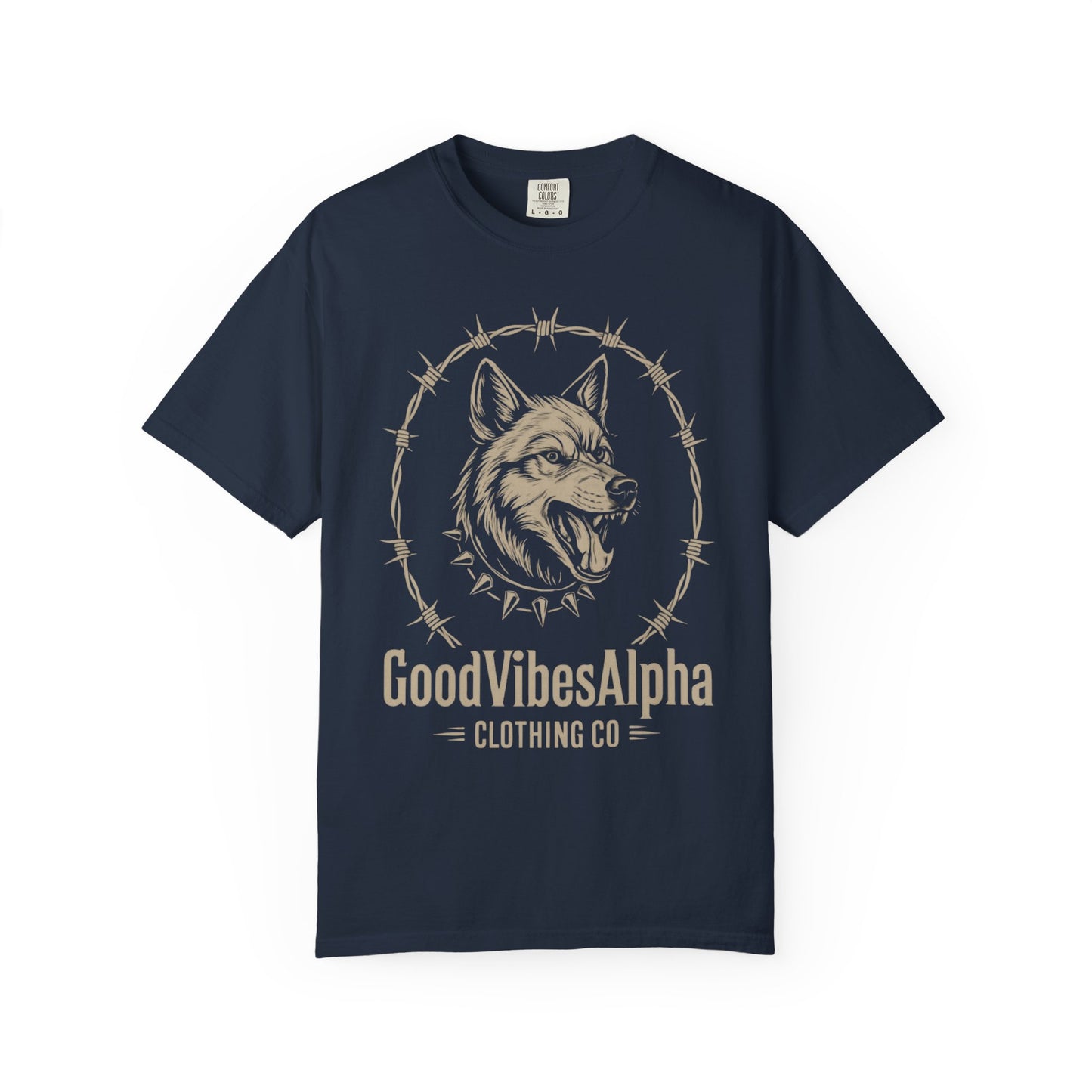 Good Vibes Alpha Wolf Unisex Garment-Dyed T-Shirt – Casual Everyday Fit, Streetwear Vibes, Soft Cotton